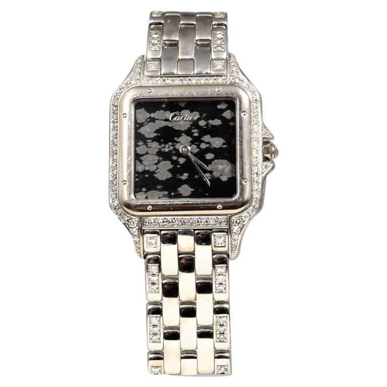 Cartier Panthere Watch Marble Dial and Diamond Case in 18k White Gold For Sale