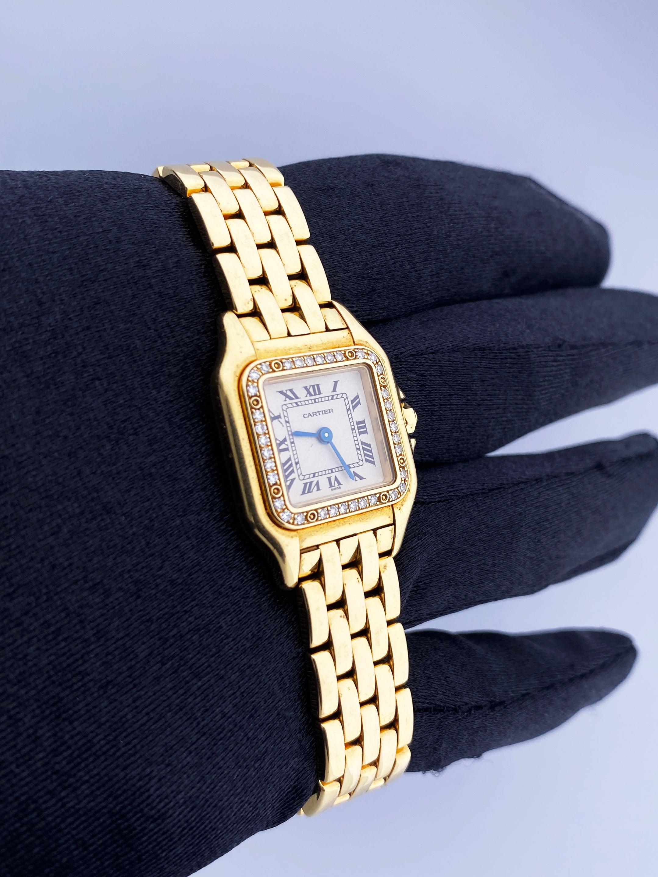 Cartier Panthere WF3070B9 1280 18K Yellow Gold Diamonds Ladies Watch In Excellent Condition In Great Neck, NY