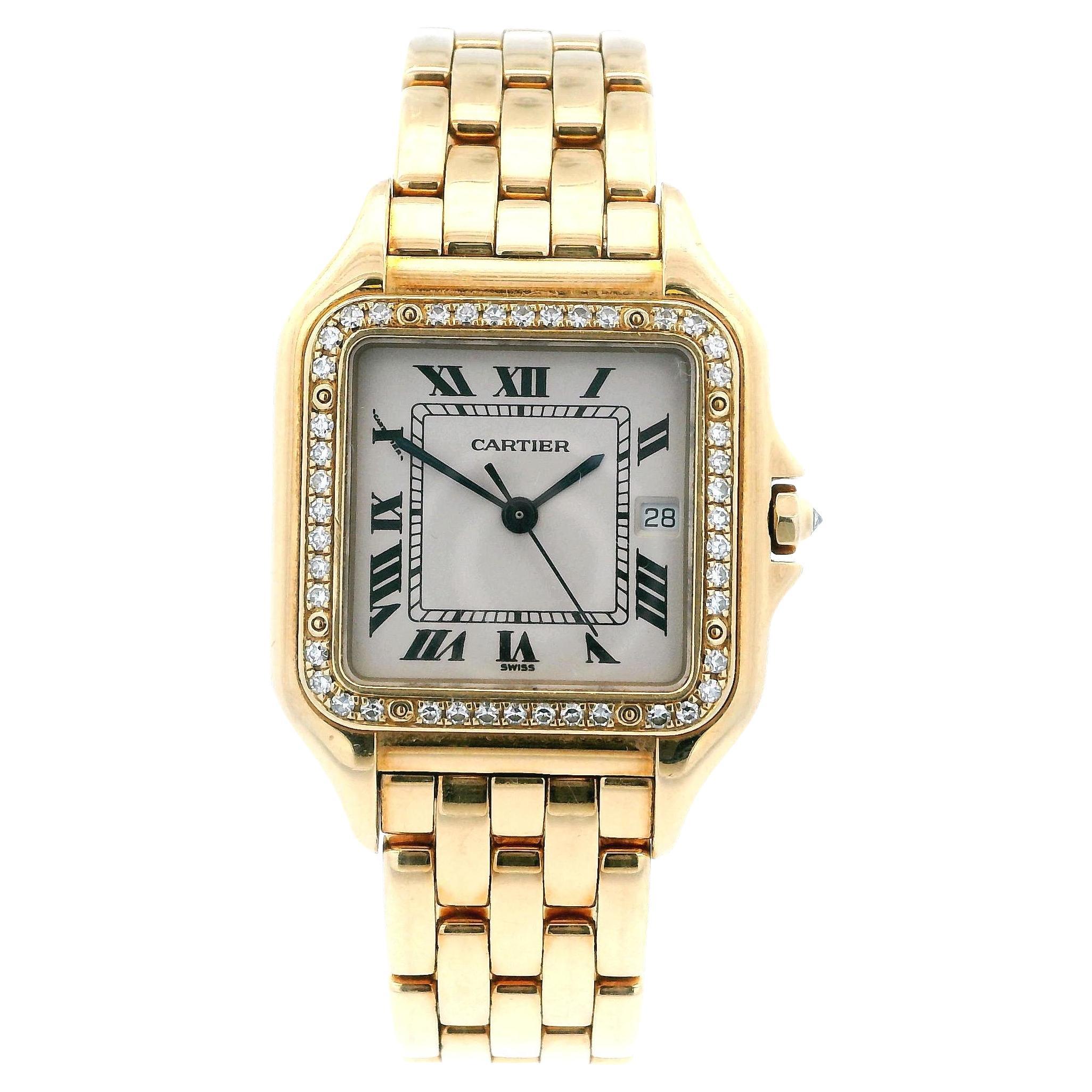 Cartier Panthere WF4037B9 Large 18K Yellow Gold Diamond Bezel Watch