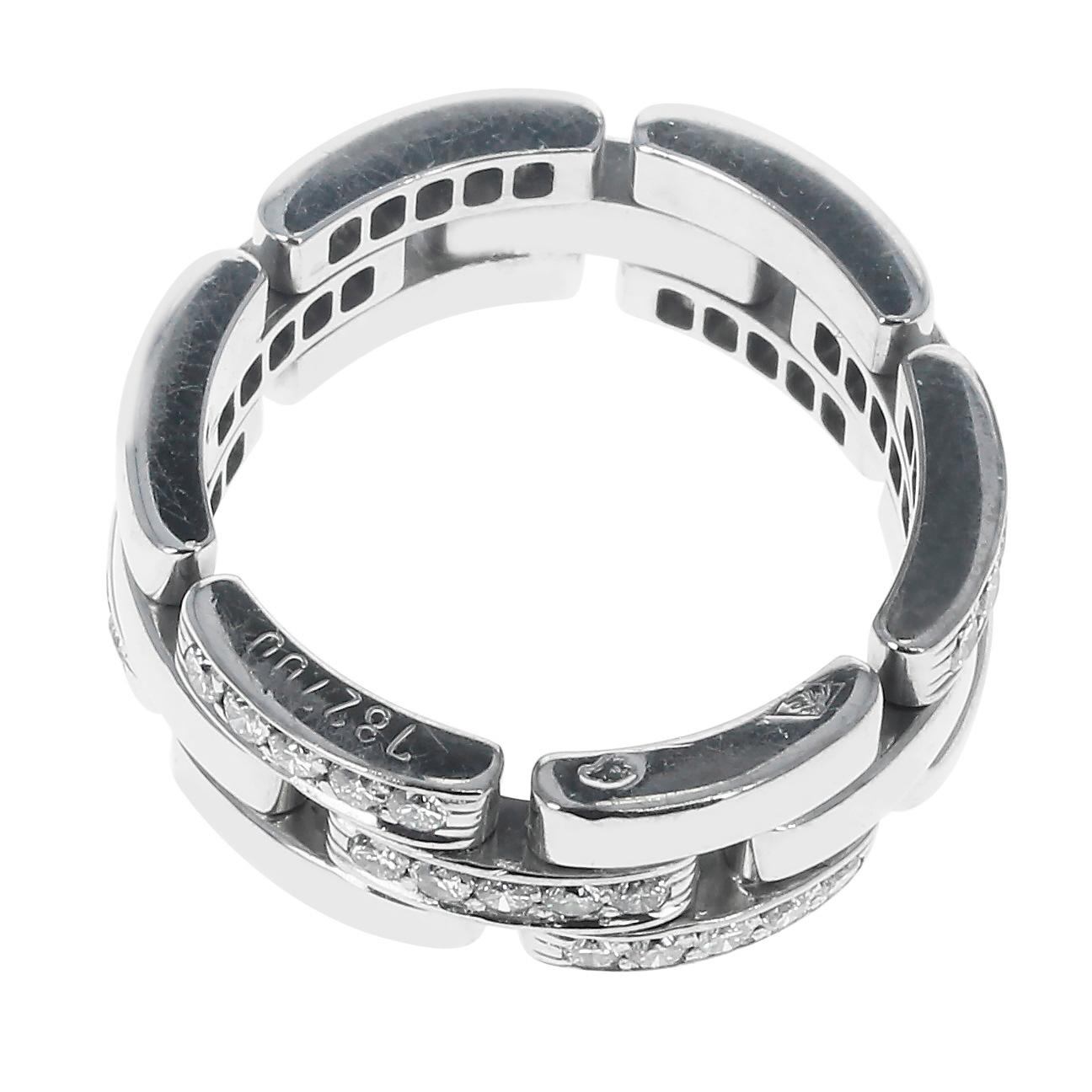A Cartier Panthere Link White Diamond Wedding Band made in 18K White Gold. Total Weight: 12.49 grams. Ring Size US 7. Paperwork Available: Cartier Receipt. 
