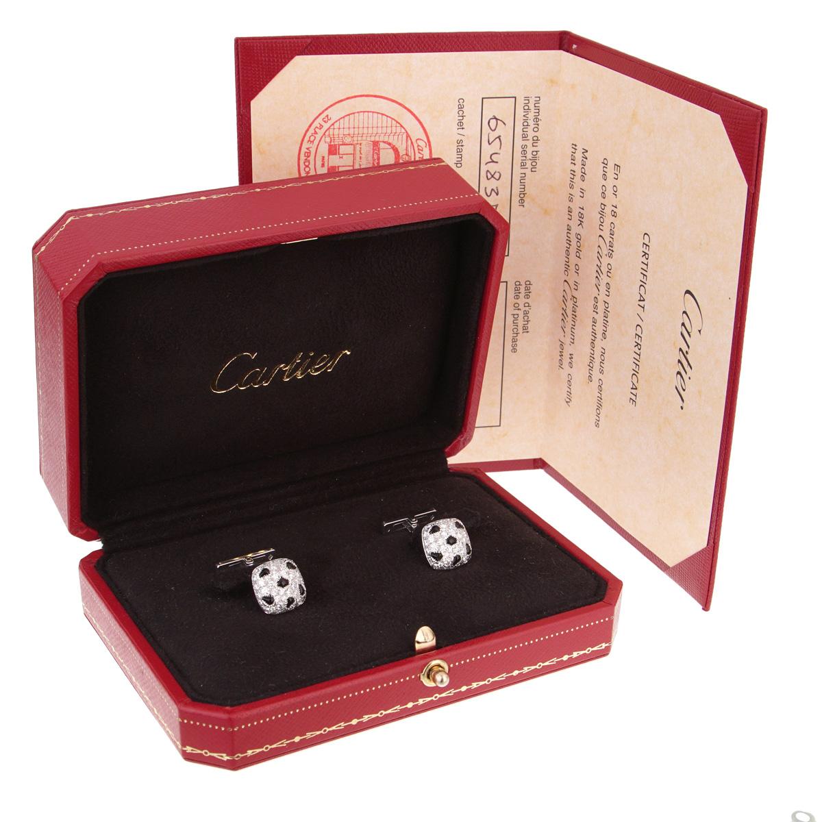 Women's or Men's Cartier Panthere Diamond Onyx White Gold Cufflinks