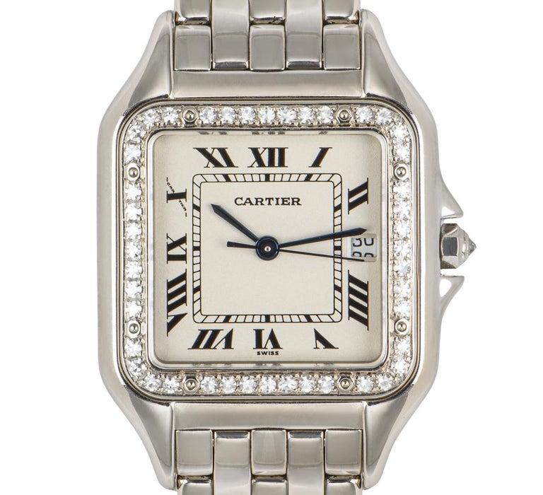 Cartier Panthere White Gold Diamond Set Watch For Sale 1