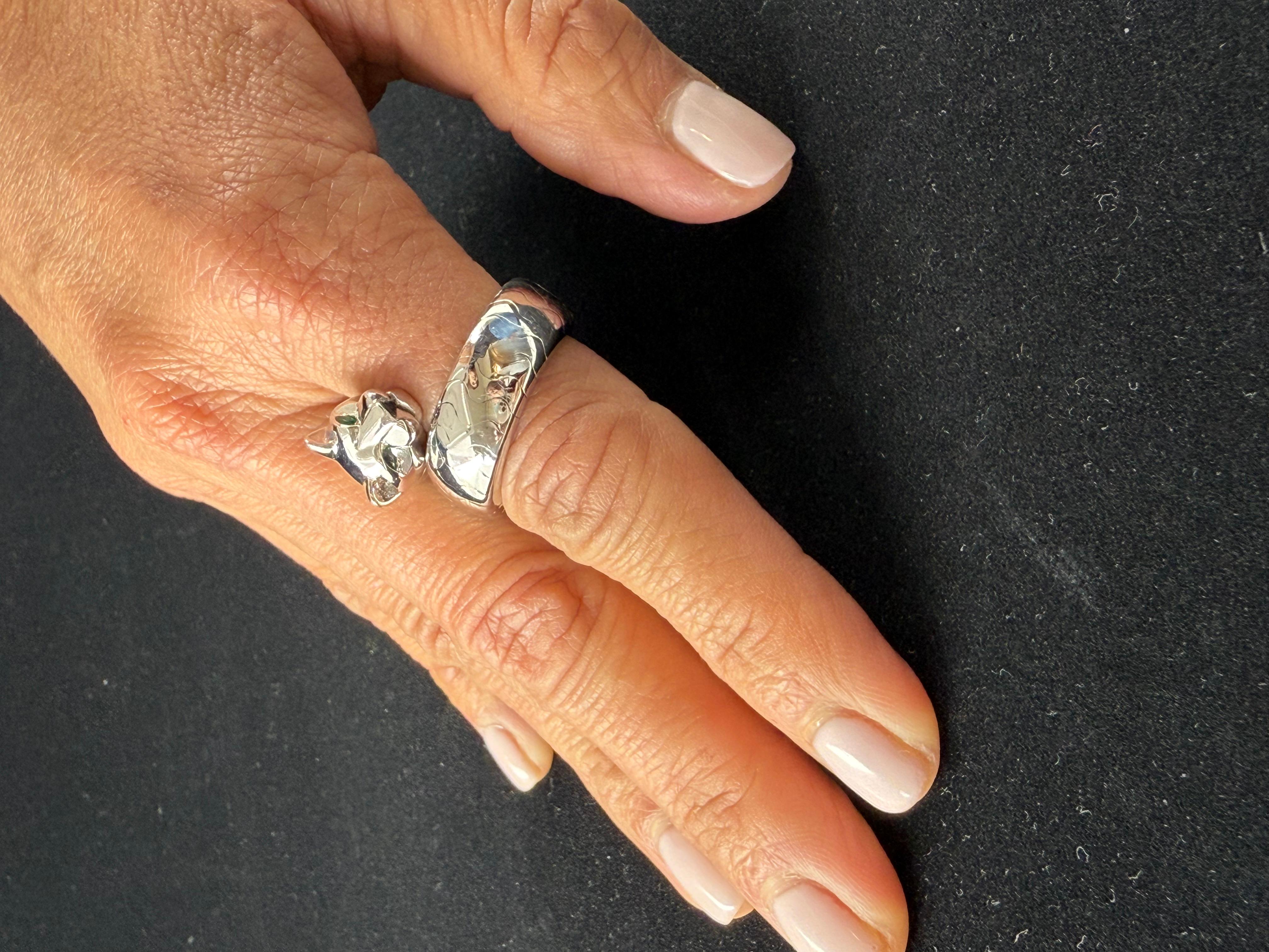 Cartier Panthere White Gold Ladies Ring French For Sale 12