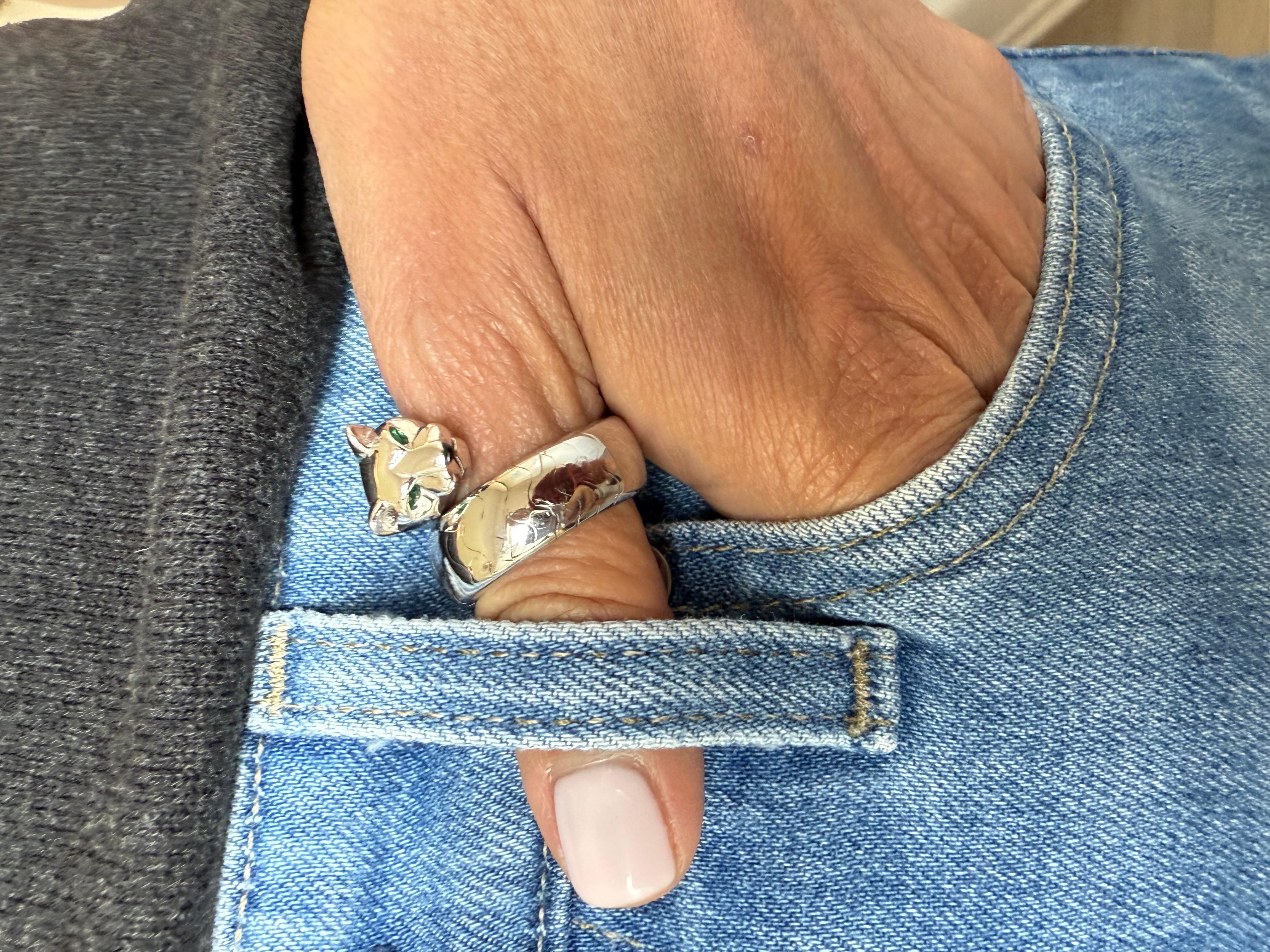 Cartier Panthere White Gold Ladies Ring French For Sale 16