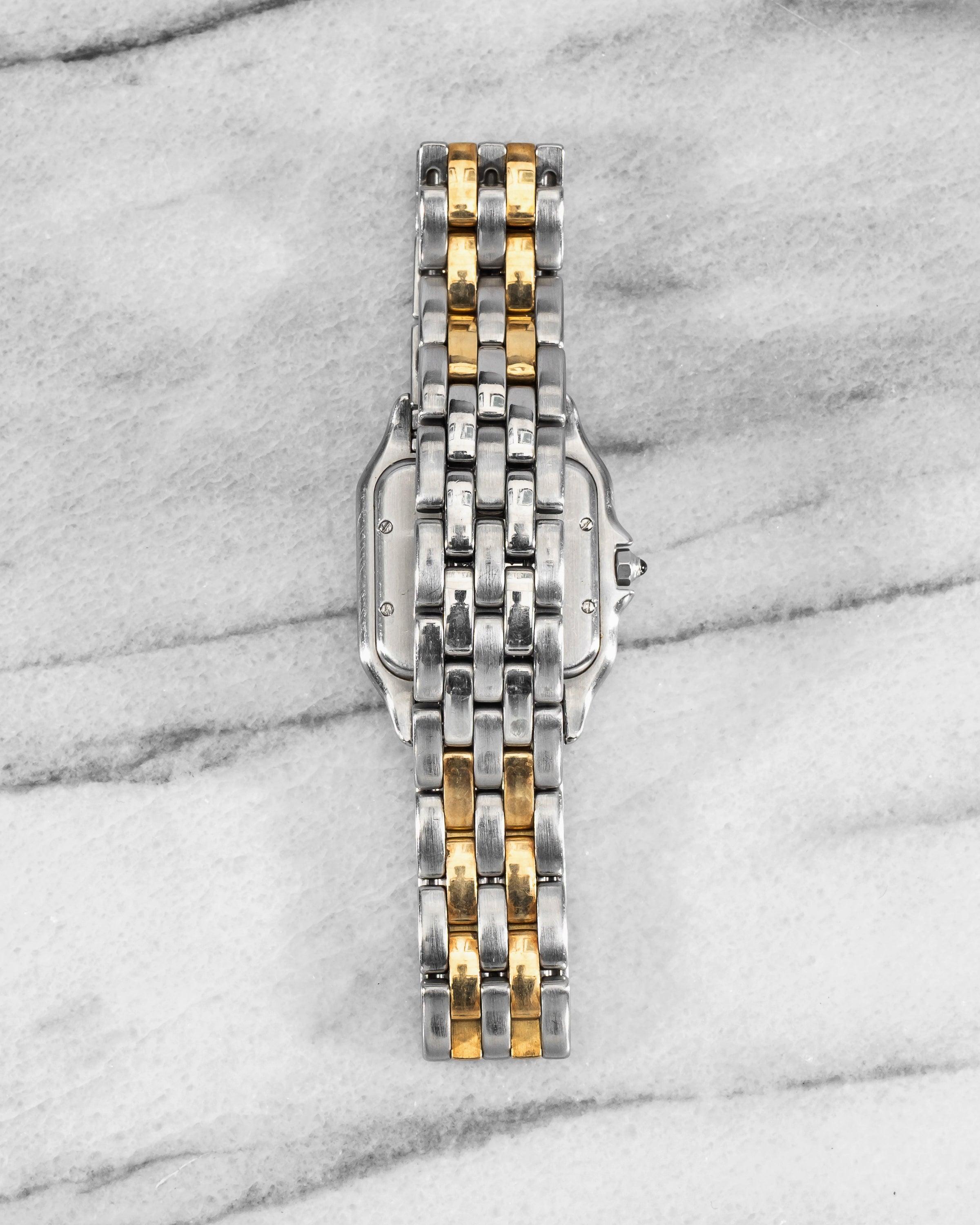 Cartier Panthère Uhr mit weißem römischen Zifferblatt aus Stahl und 18K Gelbgold, 1980er Jahre im Zustand „Gut“ im Angebot in New York, NY