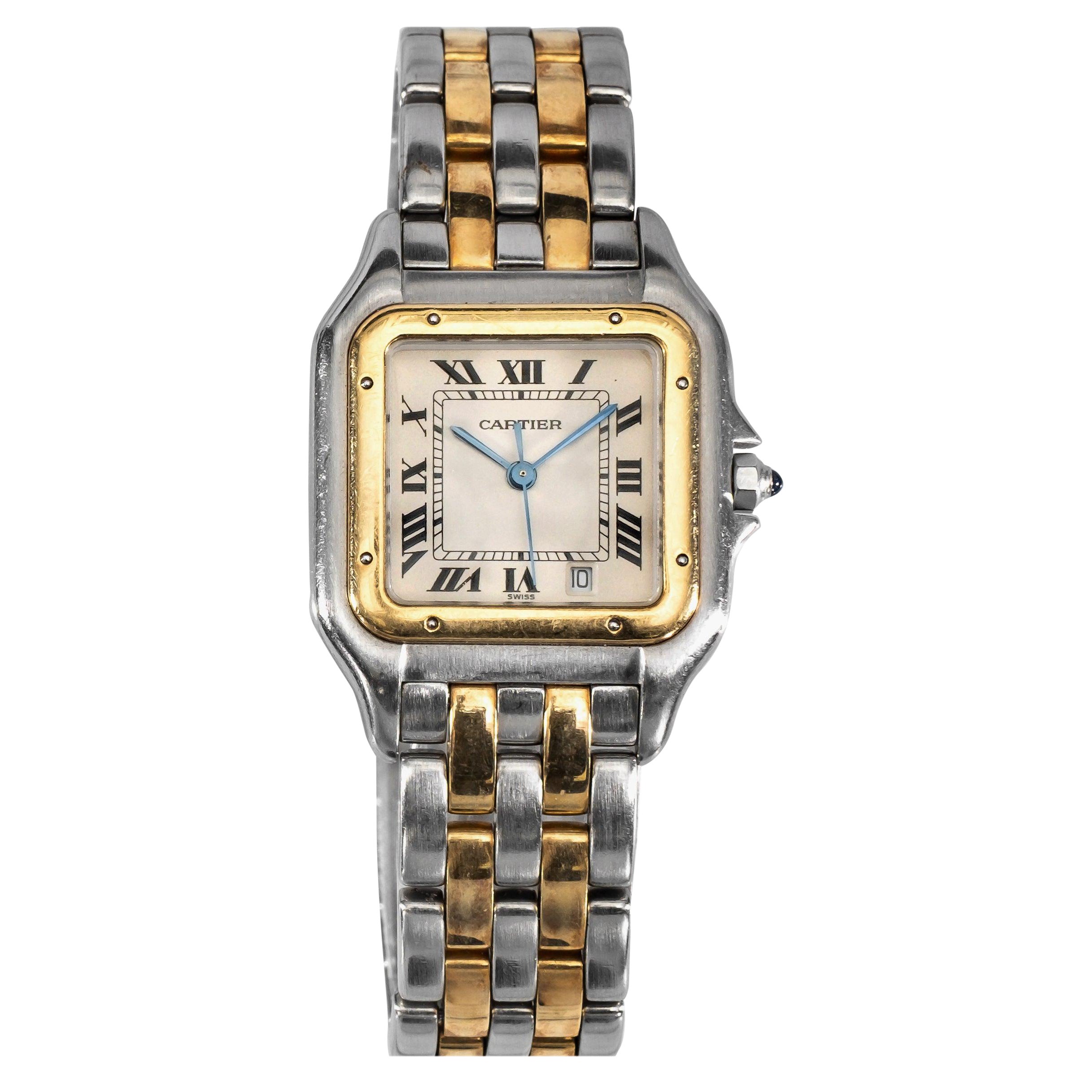 Cartier Panthère Uhr mit weißem römischen Zifferblatt aus Stahl und 18K Gelbgold, 1980er Jahre im Angebot