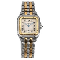 Cartier Panthère Uhr mit weißem römischen Zifferblatt aus Stahl und 18K Gelbgold, 1980er Jahre
