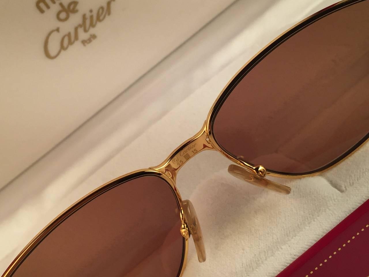 Cartier Panthere Windsor 55mm Katzenauge-Sonnenbrille 18K schwer versilbert Frankreich für Damen oder Herren im Angebot