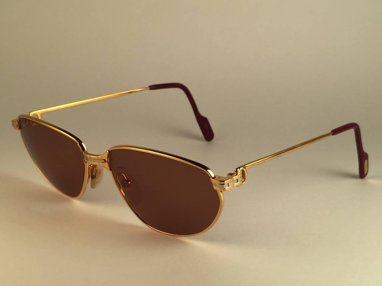 Cartier Panthere Windsor 55mm Cat Eye Sunglasses 18K Heavy Plated France For Sale 2