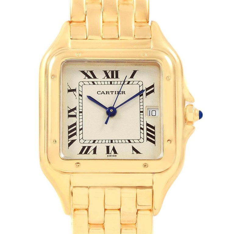 Cartier Panthere Xl Blue Sapphire Crown Yellow Gold Men S Watch W25014b9 For Sale At 1stdibs