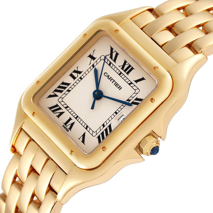 Cartier Panthere XL Silver Dial Yellow Gold Mens Watch W25014B9 Box Papers In Excellent Condition For Sale In Atlanta, GA