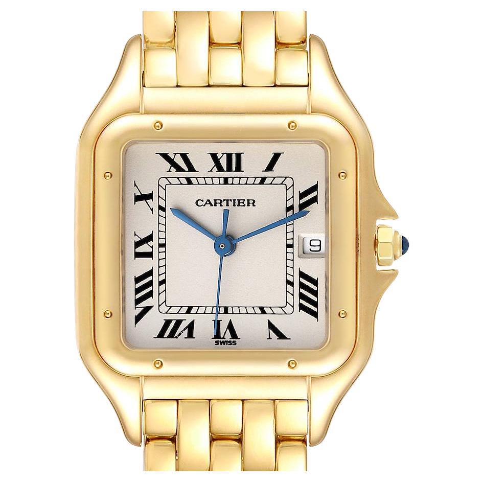 Cartier Panthere XL Silver Dial Yellow Gold Mens Watch W25014B9 Box Papers For Sale