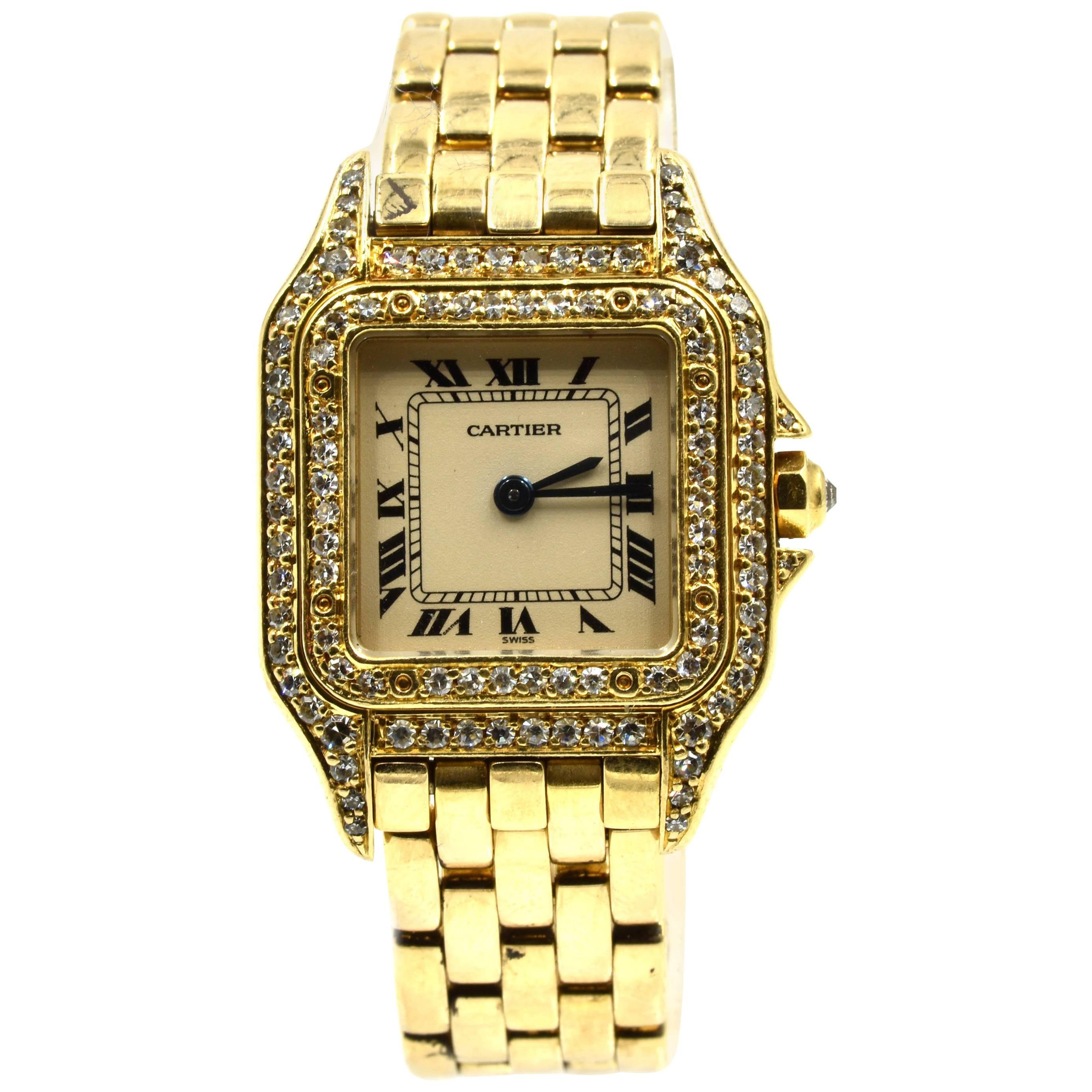 Cartier Yellow Gold Diamond Panthere quartz Wristwatch Ref 1131