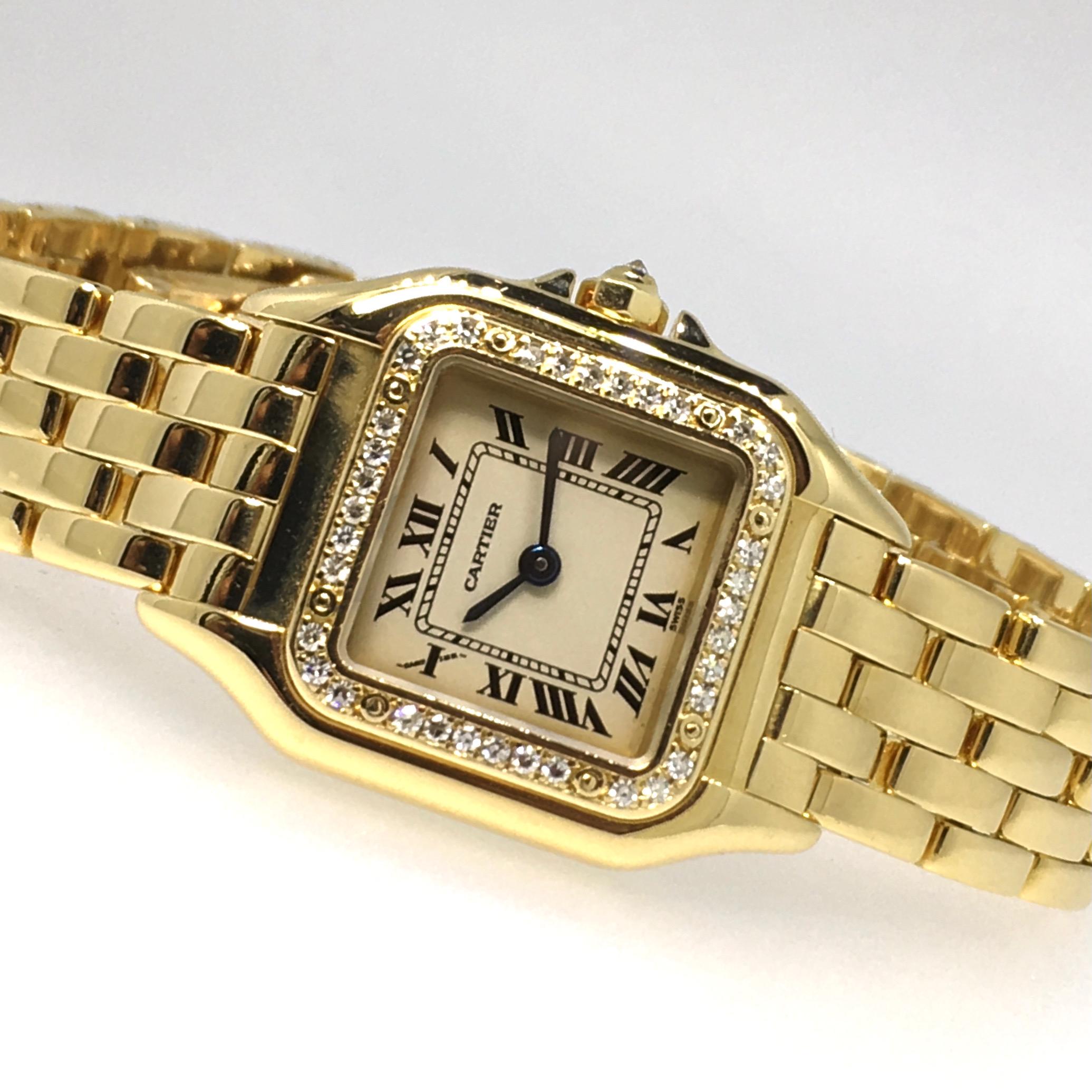 Cartier Panthère, Yellow Gold, Diamonds, reference 1280-2, in mint condition. 
There is really not much to explain about this watch, it is an iconic example of the Cartier Panthère collection. This watch was only worn on very rare occasions and was