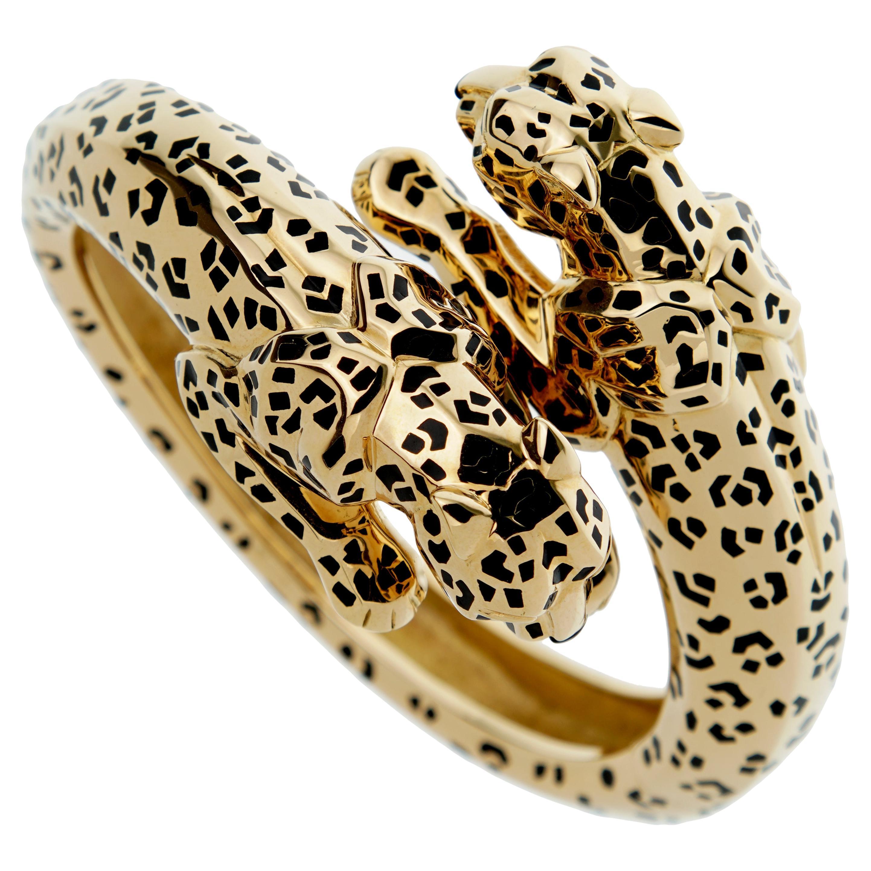 Cartier Panthere Yellow Gold Enamel Bangle Bracelet For Sale