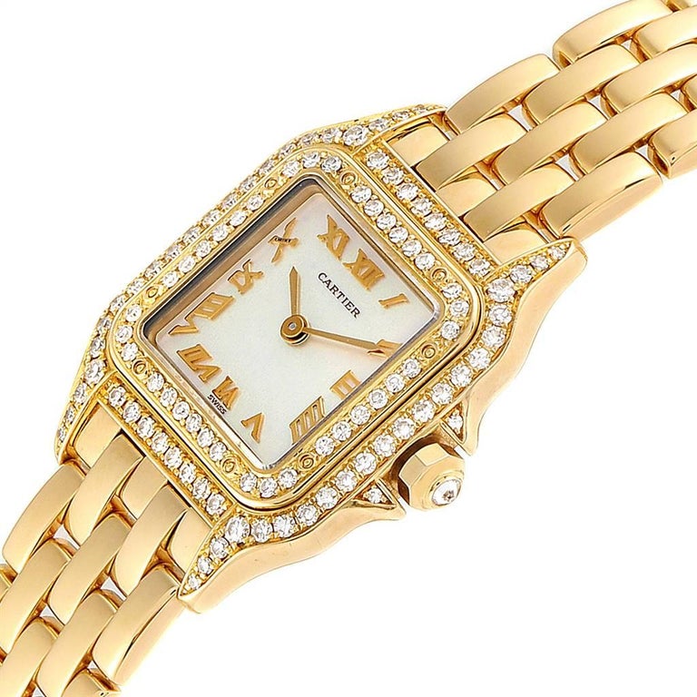 Cartier Panthere Yellow Gold Mother Of Pearl Diamond Ladies Watch 10702 For Sale At 1stdibs