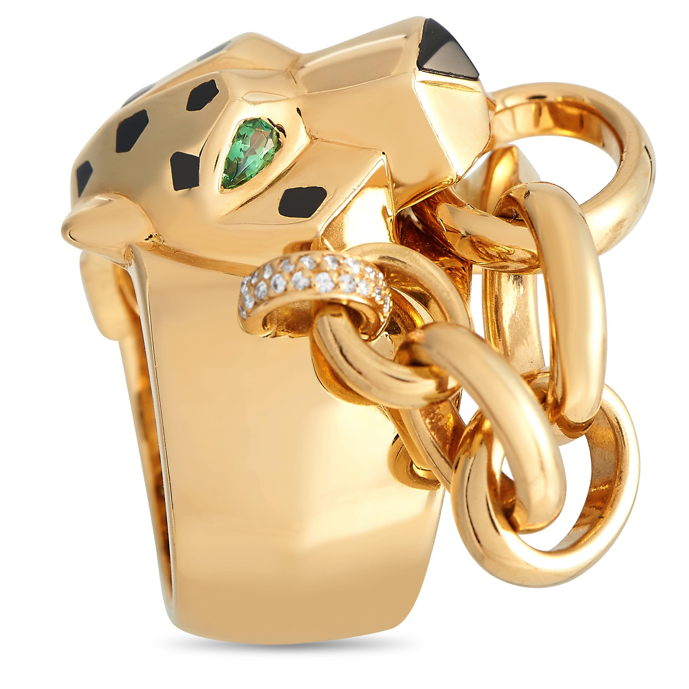 Round Cut Cartier Panthre 18K Yellow Gold Diamond Chain Ring