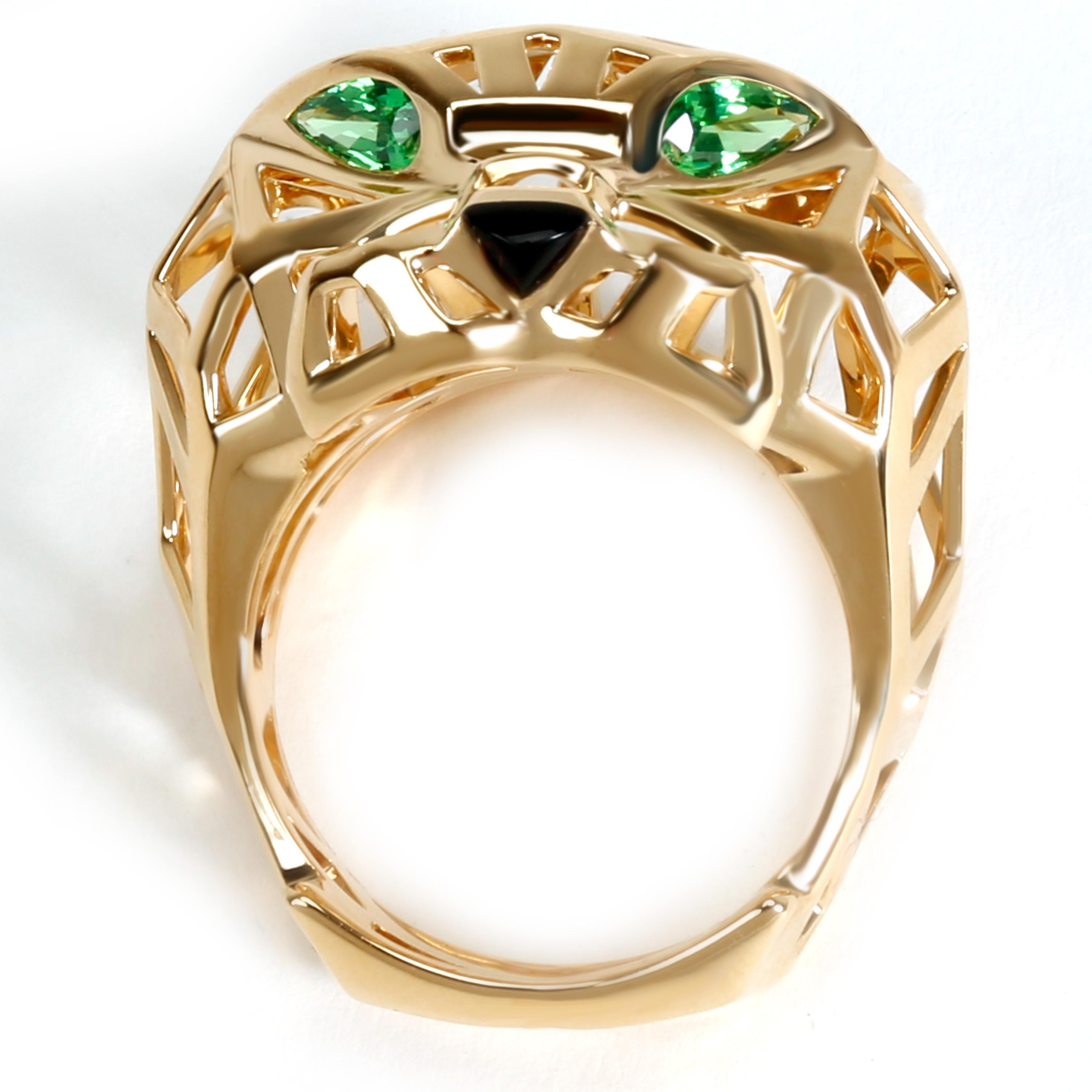 Cartier Panth̬re De Cartier Ring with Onyx and Tourmaline in 18 Karat Gold In Excellent Condition In New York, NY