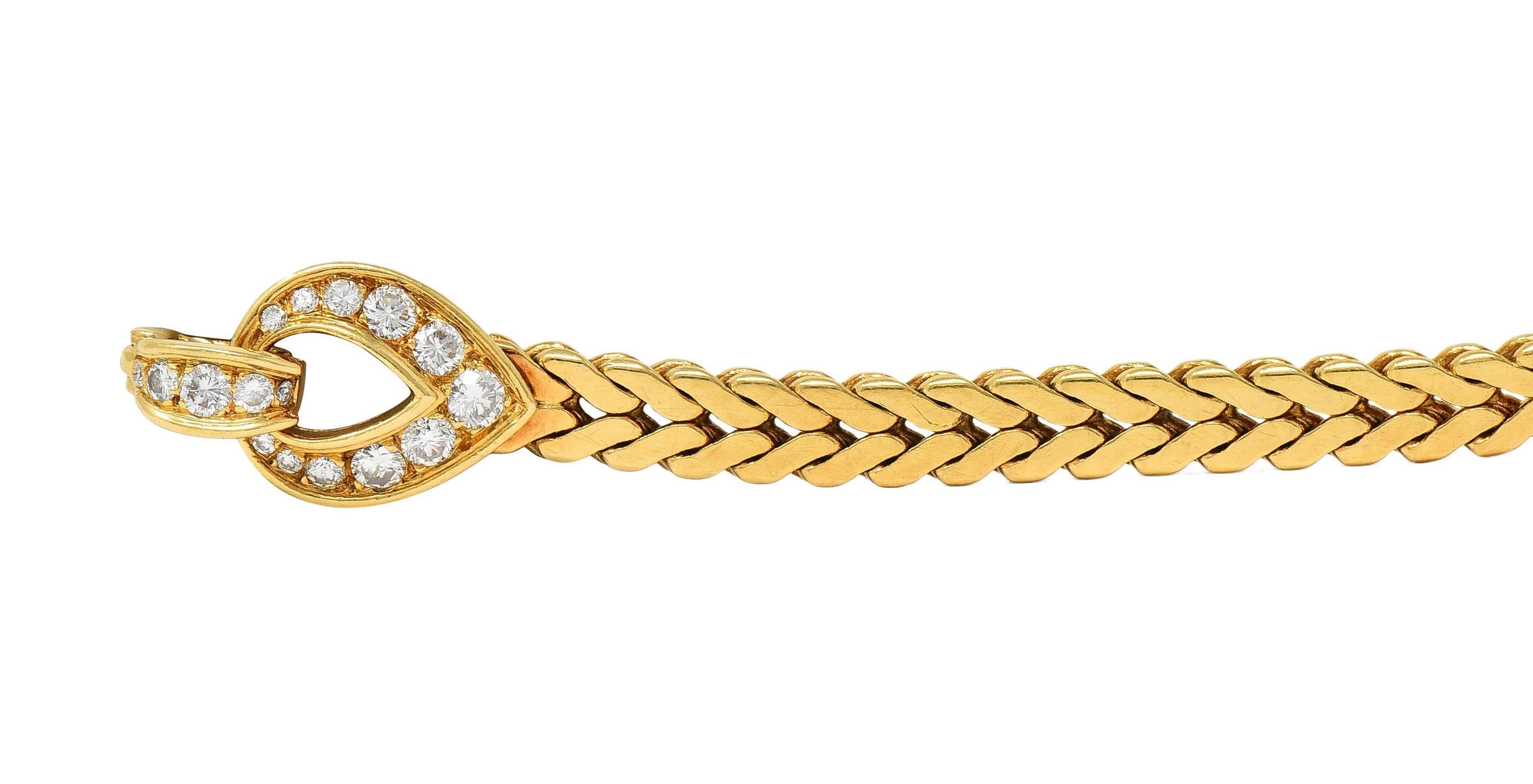 Cartier Paris 1.78 CTW Diamond 18 Karat Yellow Gold Vintage Agrafe Bracelet In Excellent Condition For Sale In Philadelphia, PA