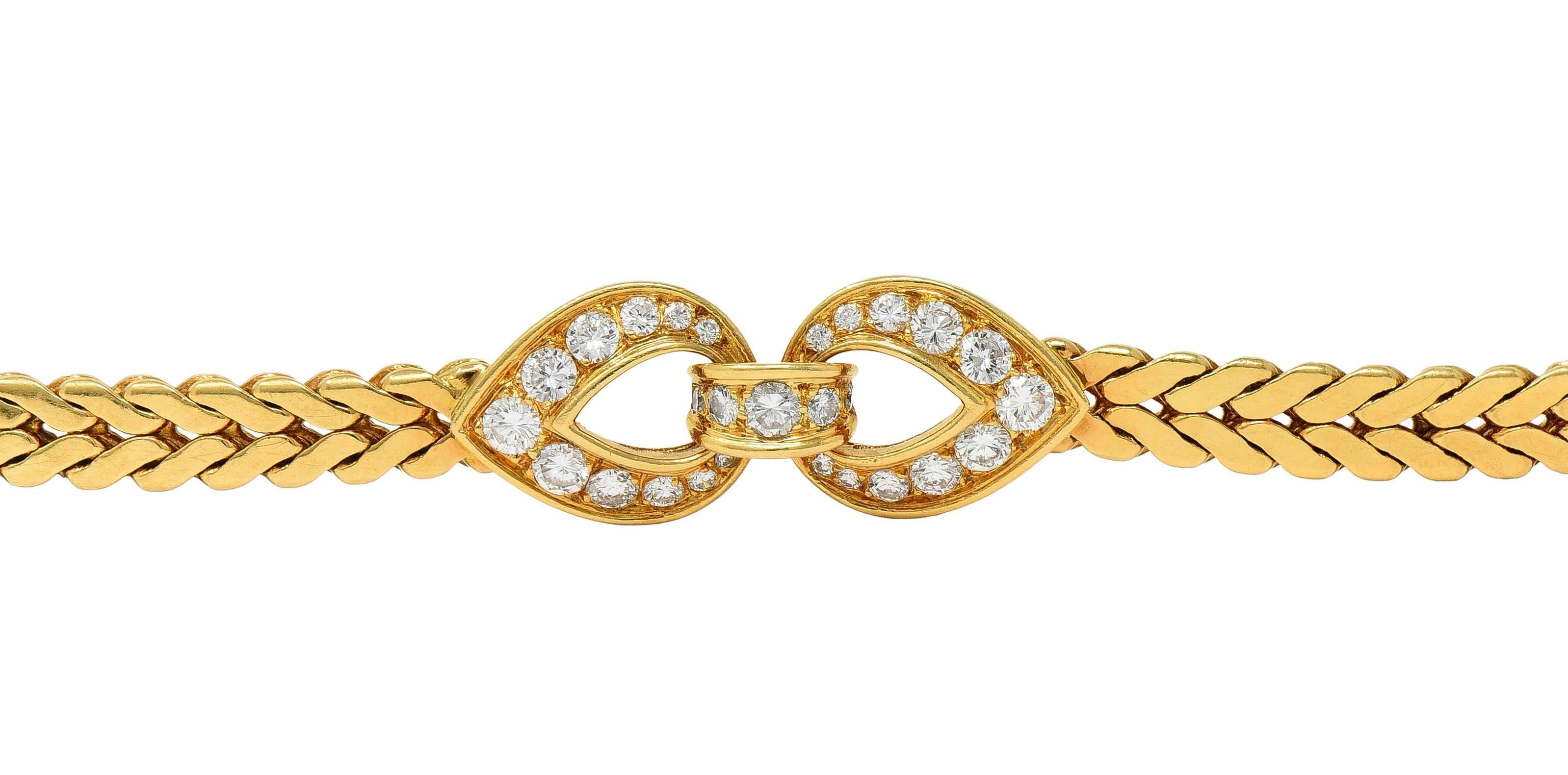 Women's Cartier Paris 1.78 CTW Diamond 18 Karat Yellow Gold Vintage Agrafe Bracelet For Sale