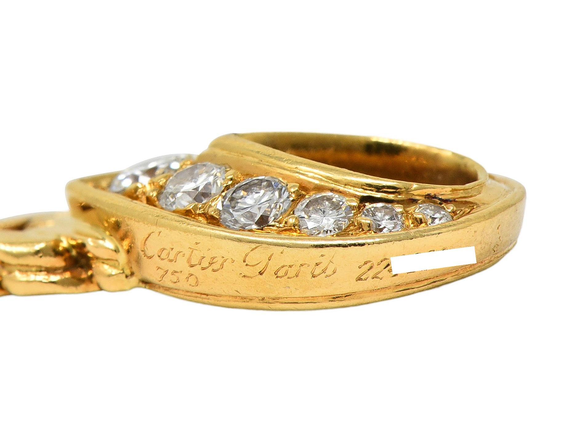 Cartier Paris 1.78 CTW Diamond 18 Karat Yellow Gold Vintage Agrafe Bracelet For Sale 3
