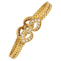 Cartier Paris 1.78 CTW Diamond 18 Karat Yellow Gold Vintage Agrafe Bracelet