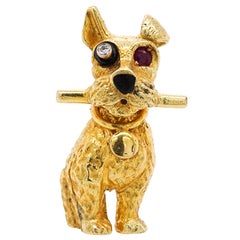 Cartier Paris, 18 Karat Gold, Ruby and Diamond Dog Clip