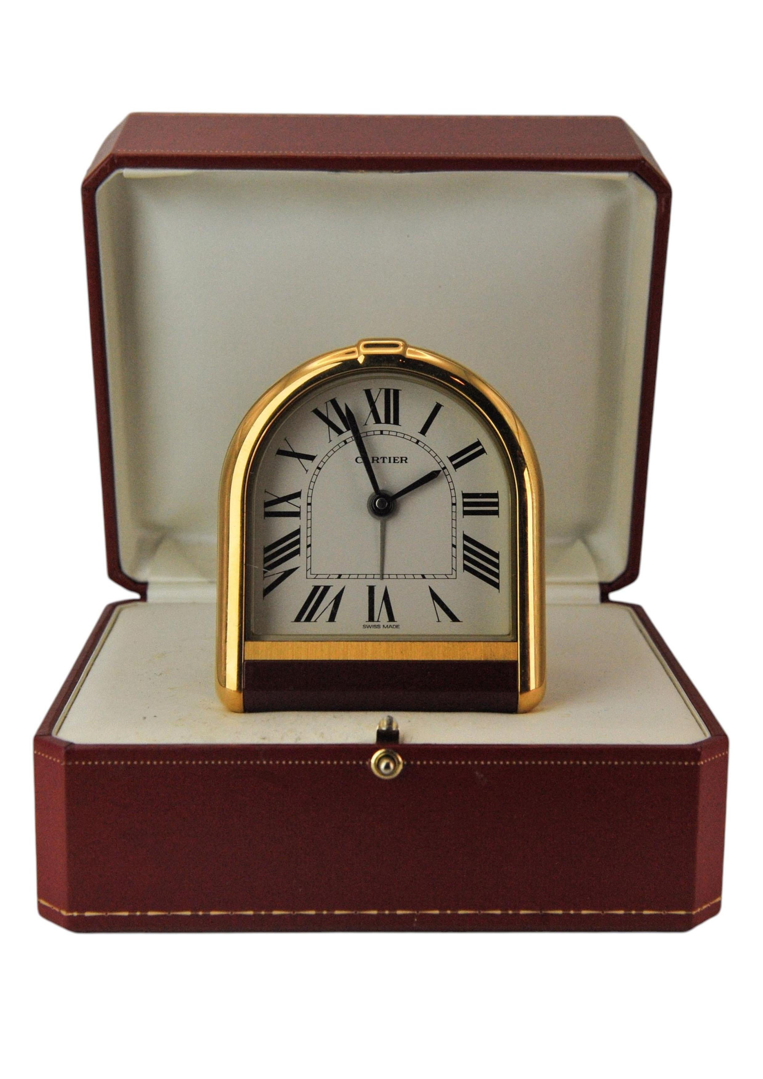 Cartier Paris 18ct Gold Plated Cased Romane Pendulette Quartz Alarm Clock