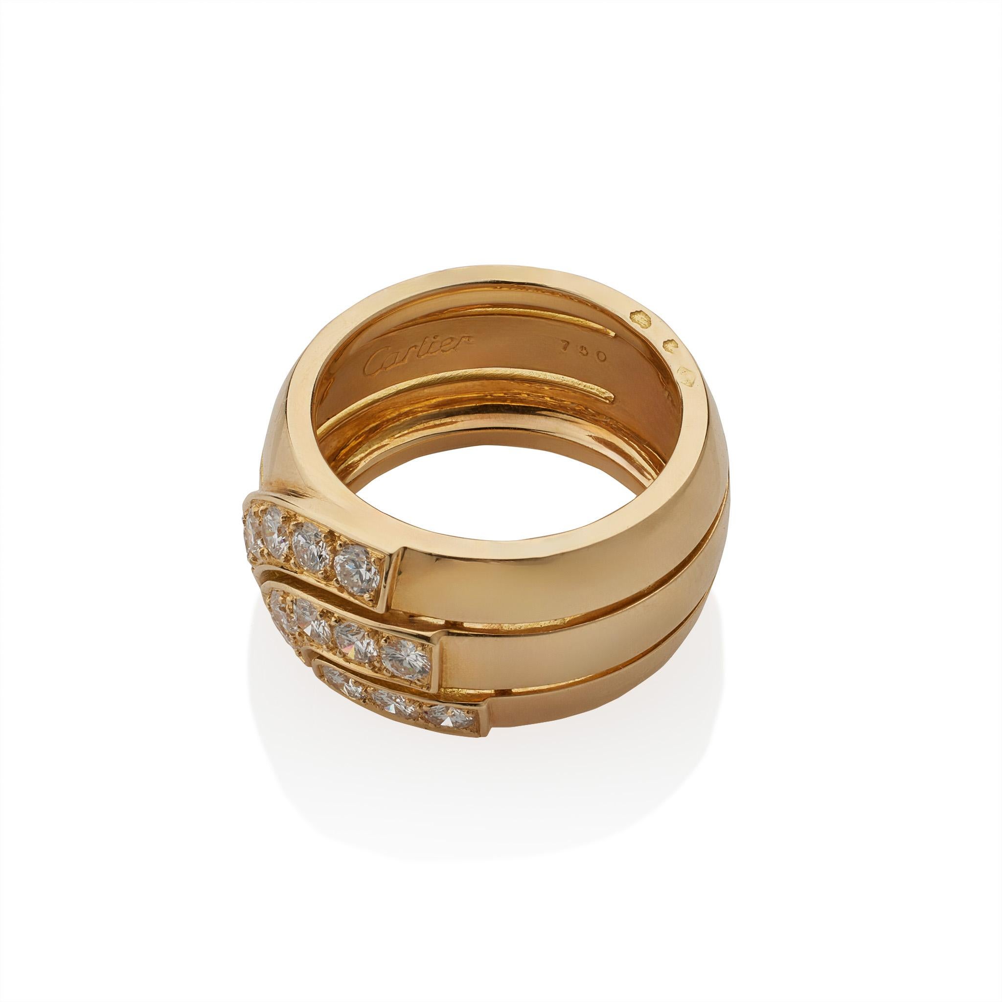 Brilliant Cut Cartier Paris 18K Gold and Diamond Ring For Sale