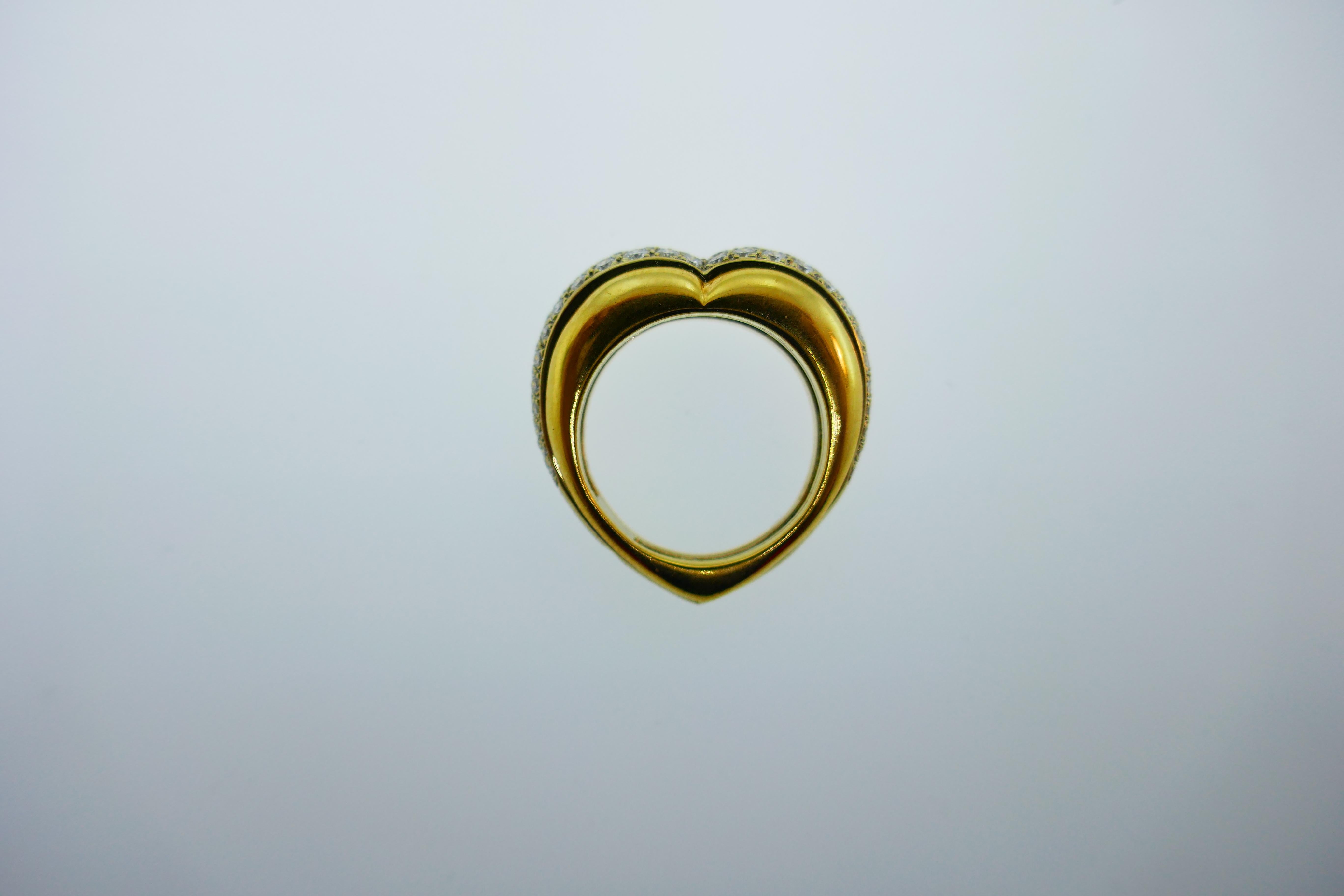Cartier Paris 18k Gold and Diamond Heart Motif Ring circa 1997 w/Box 44/150 Made 6