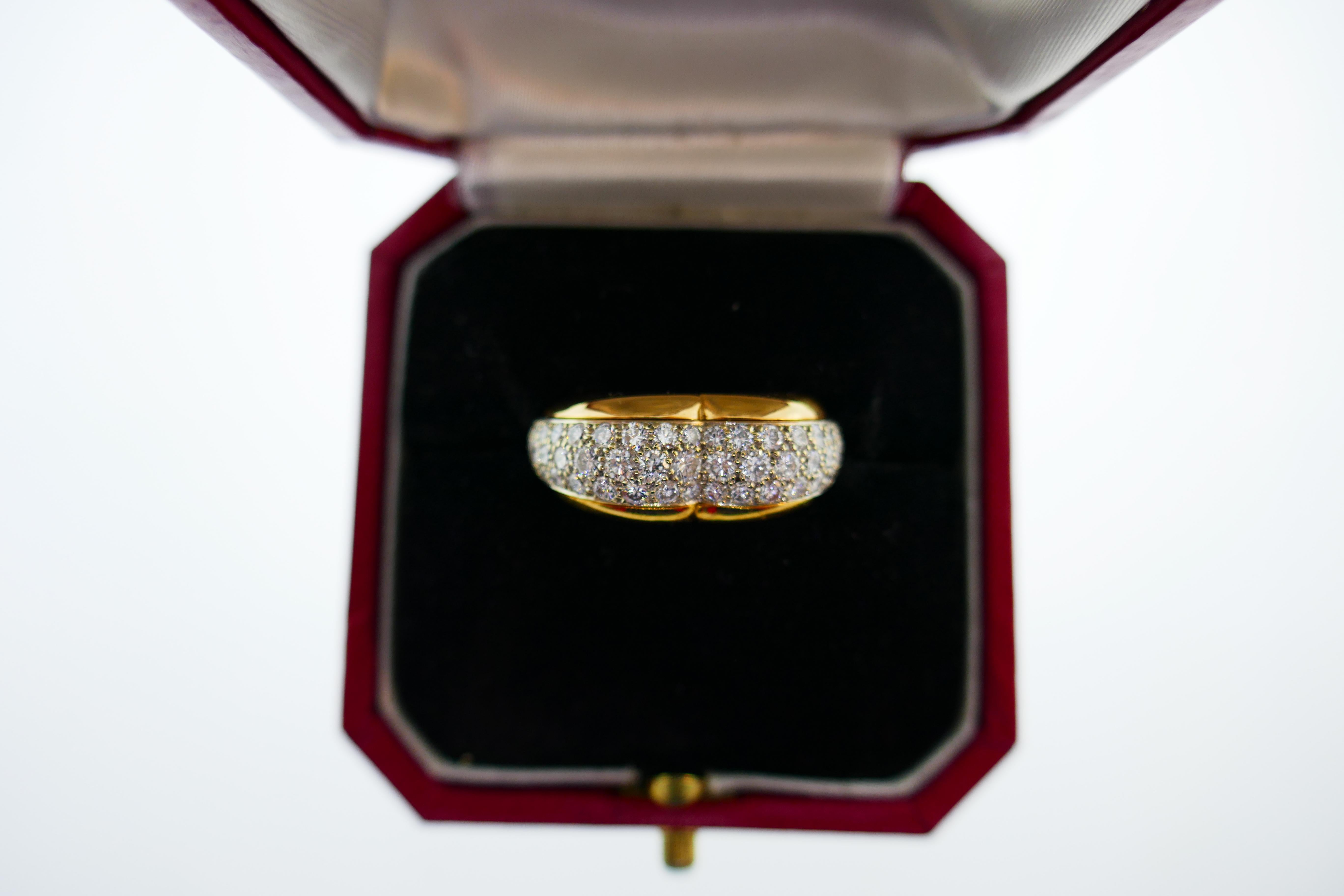 Cartier Paris 18k Gold and Diamond Heart Motif Ring circa 1997 w/Box 44/150 Made 7