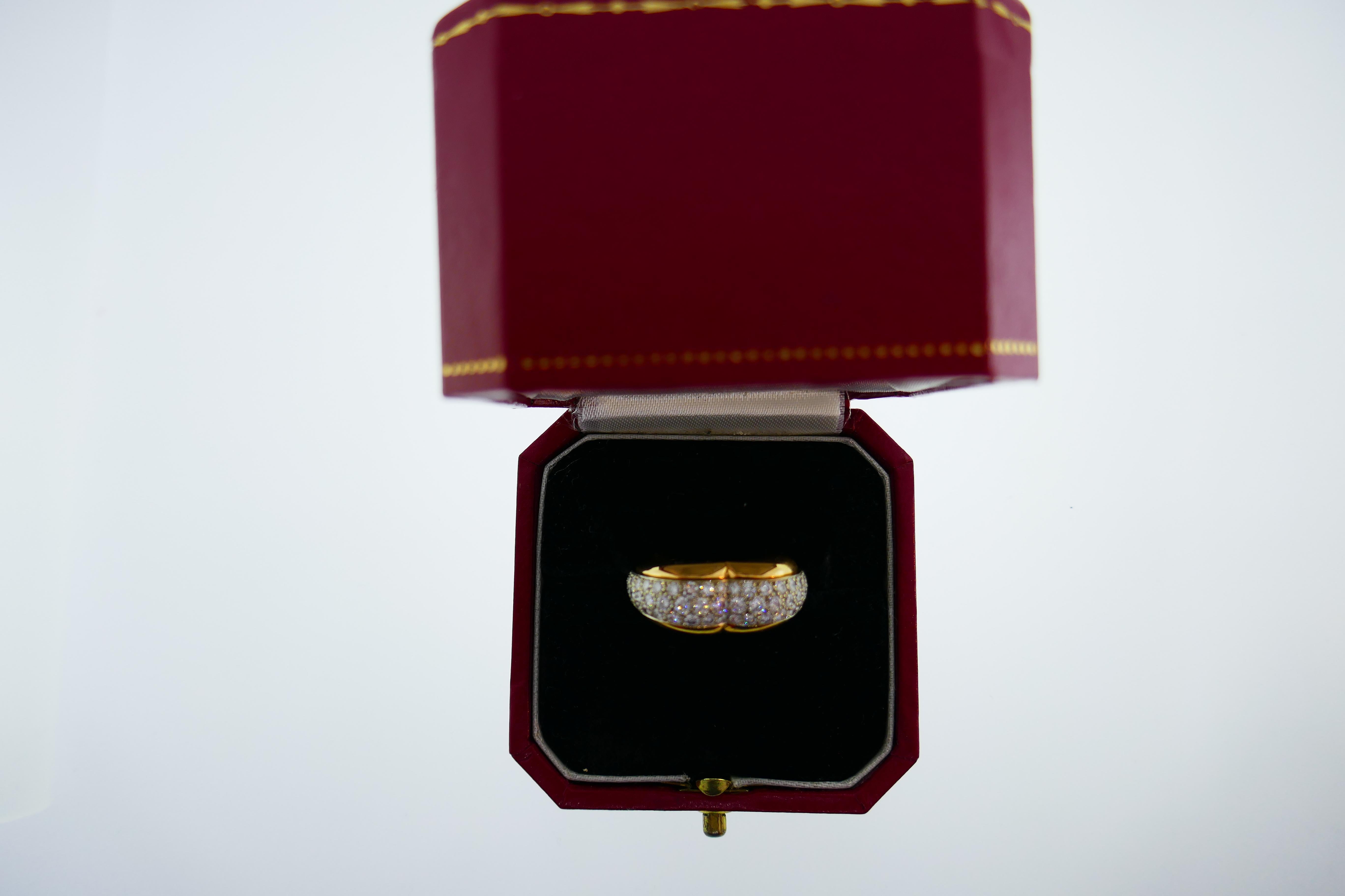 Cartier Paris 18k Gold and Diamond Heart Motif Ring circa 1997 w/Box 44/150 Made 8