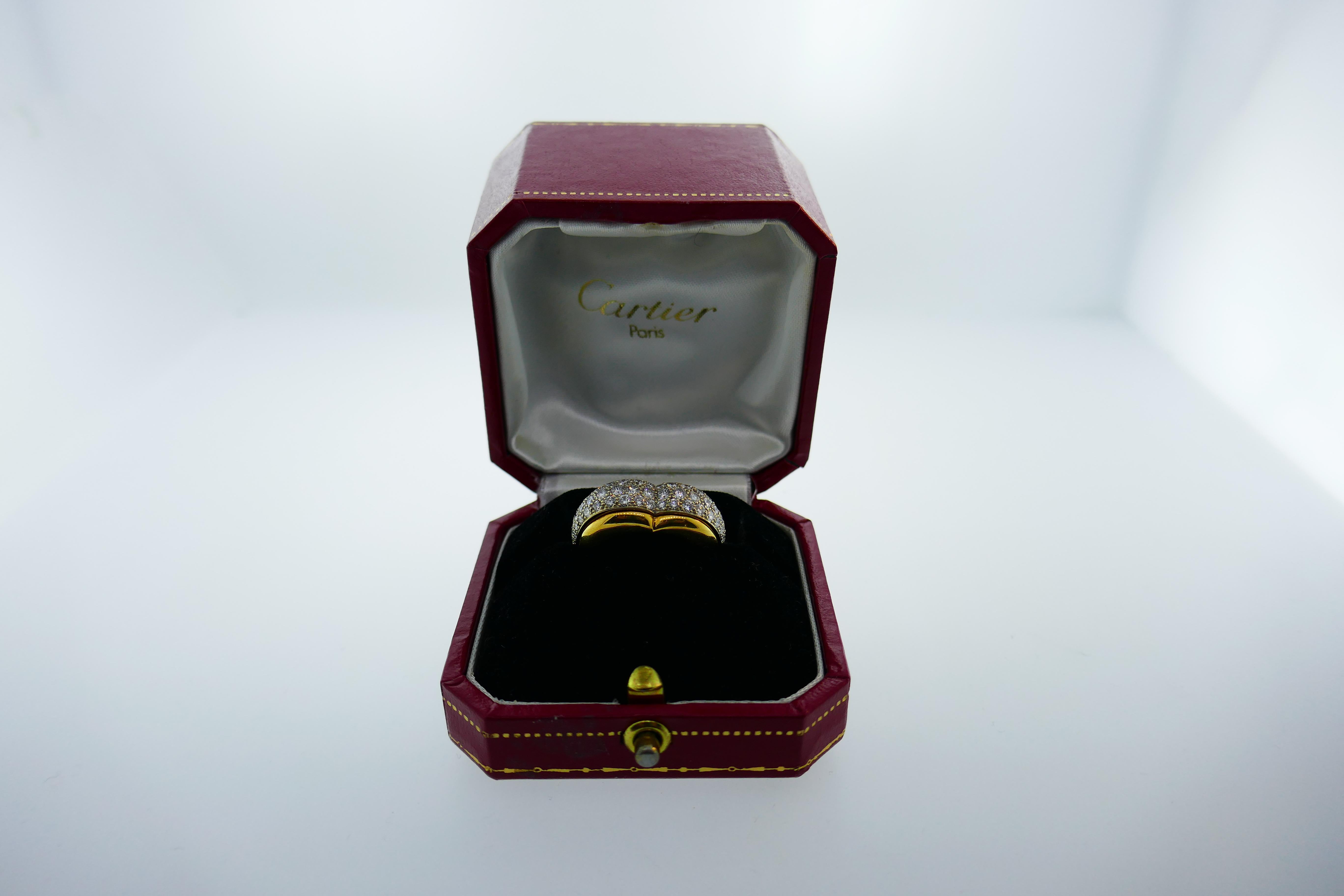 Cartier Paris 18k Gold and Diamond Heart Motif Ring circa 1997 w/Box 44/150 Made 9