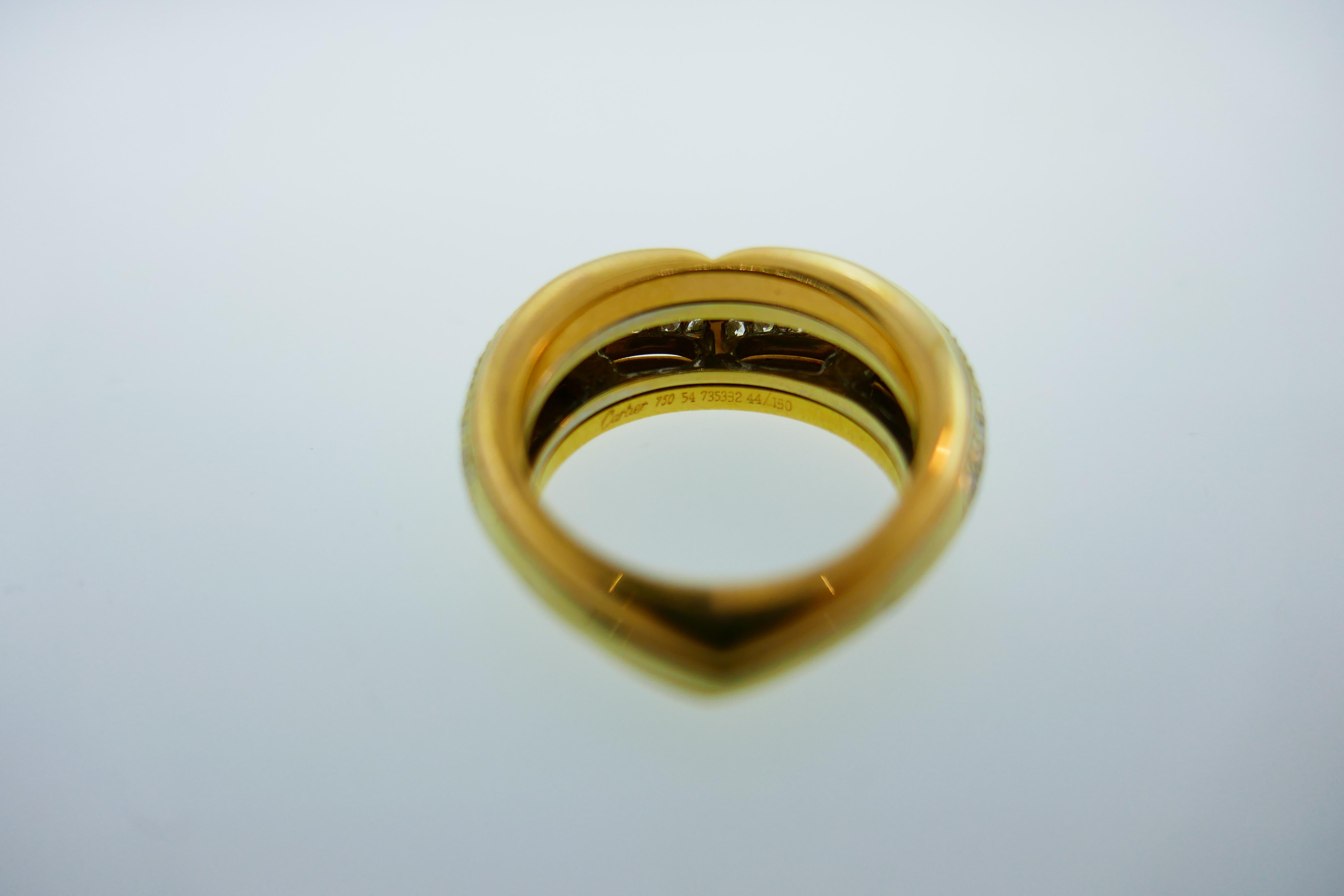 Cartier Paris 18k Gold and Diamond Heart Motif Ring circa 1997 w/Box 44/150 Made In Excellent Condition In Beverly Hills, CA