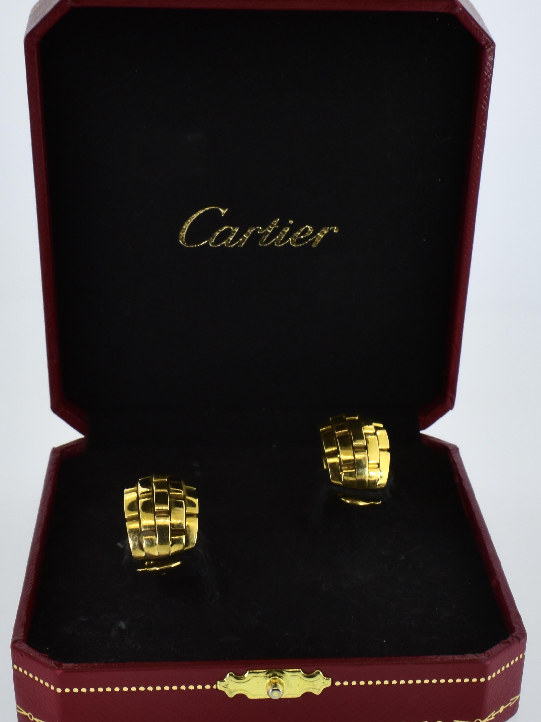 Cartier Paris 18K Gold Large Size Maillon Panthere Vintage Earrings For Sale 6