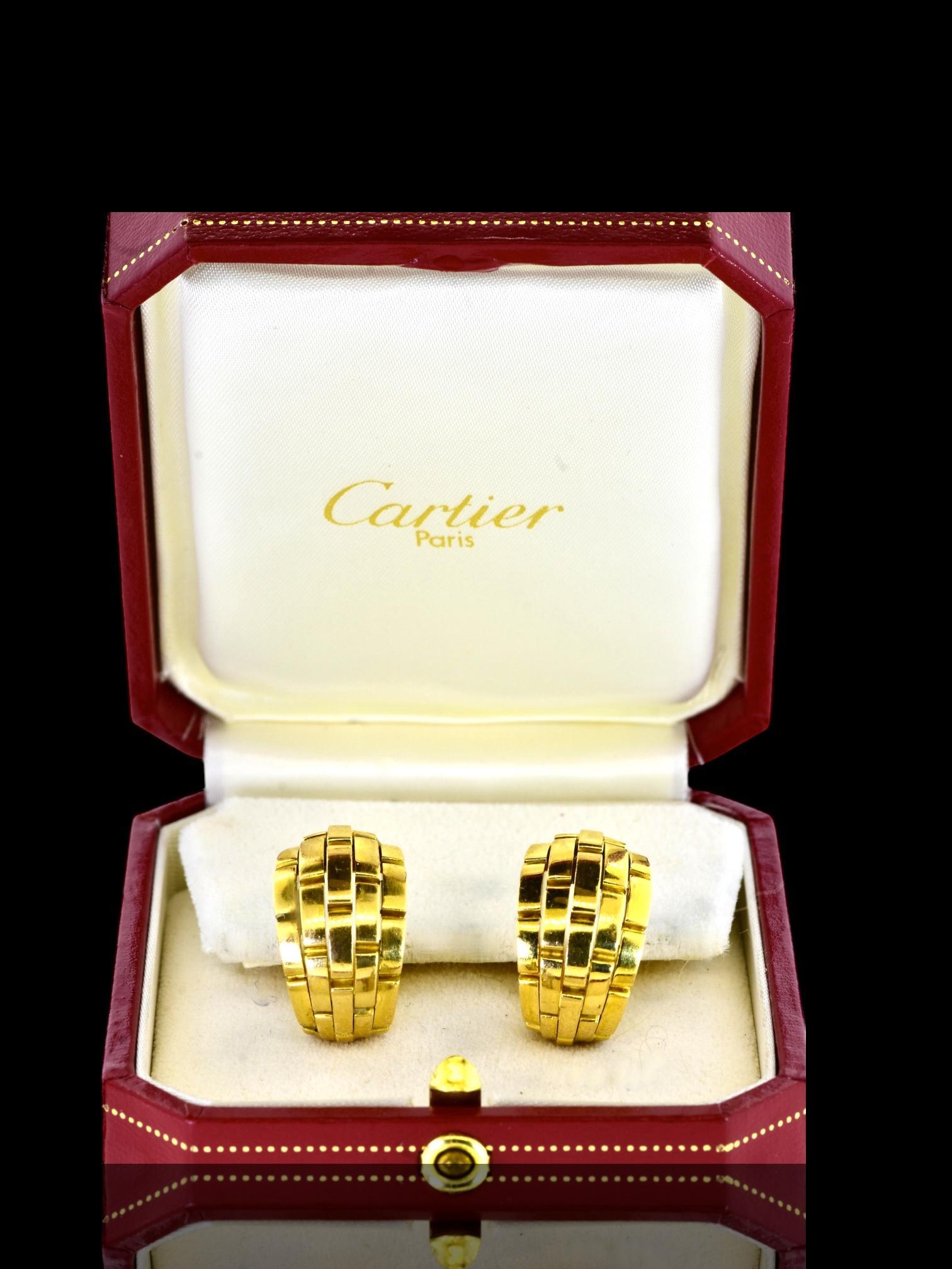 Cartier Paris 18K Gold Large Size Maillon Panthere Vintage Earrings For Sale 8
