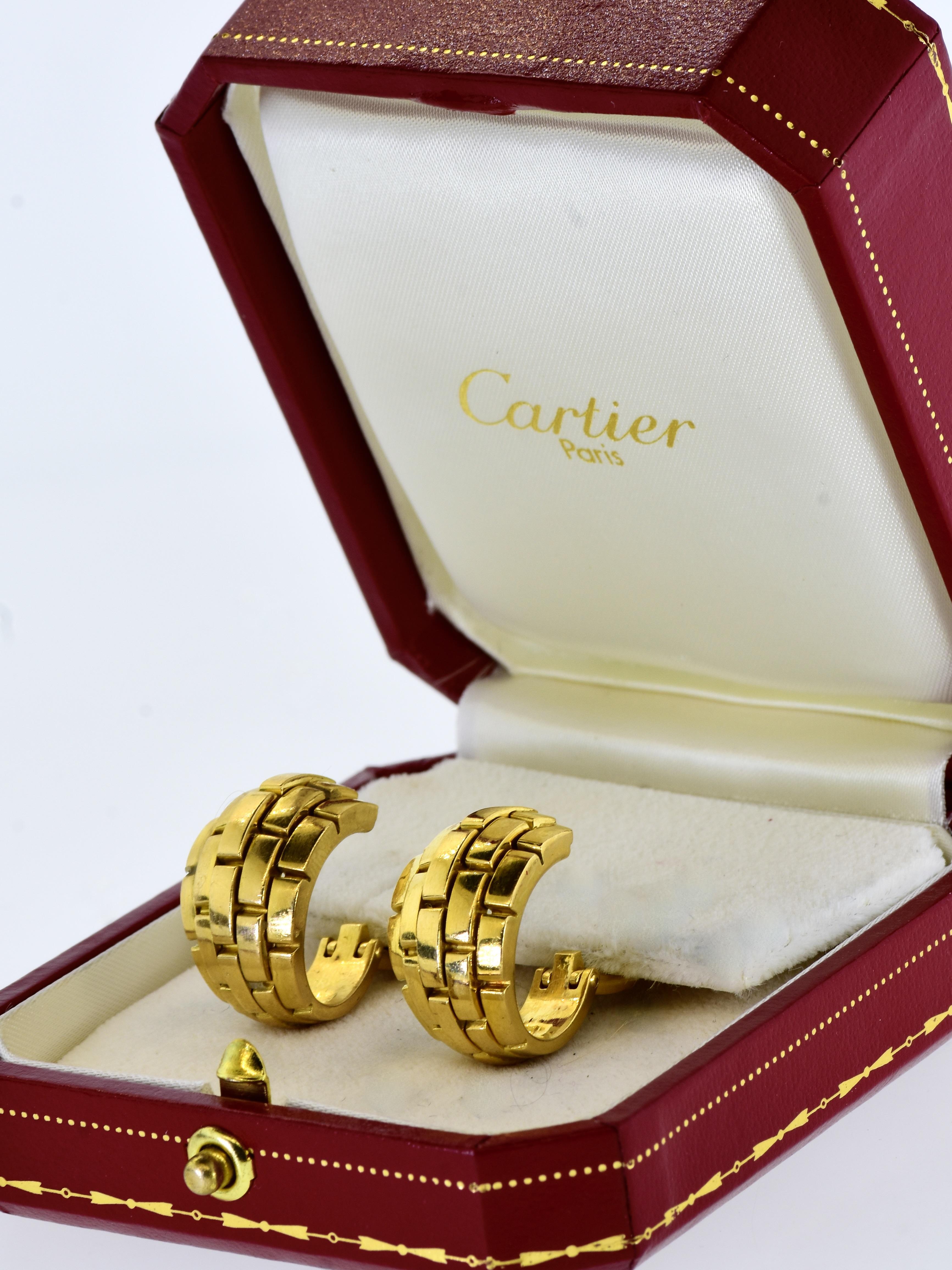 Cartier Paris 18K Gold Large Size Maillon Panthere Vintage Earrings For Sale 7