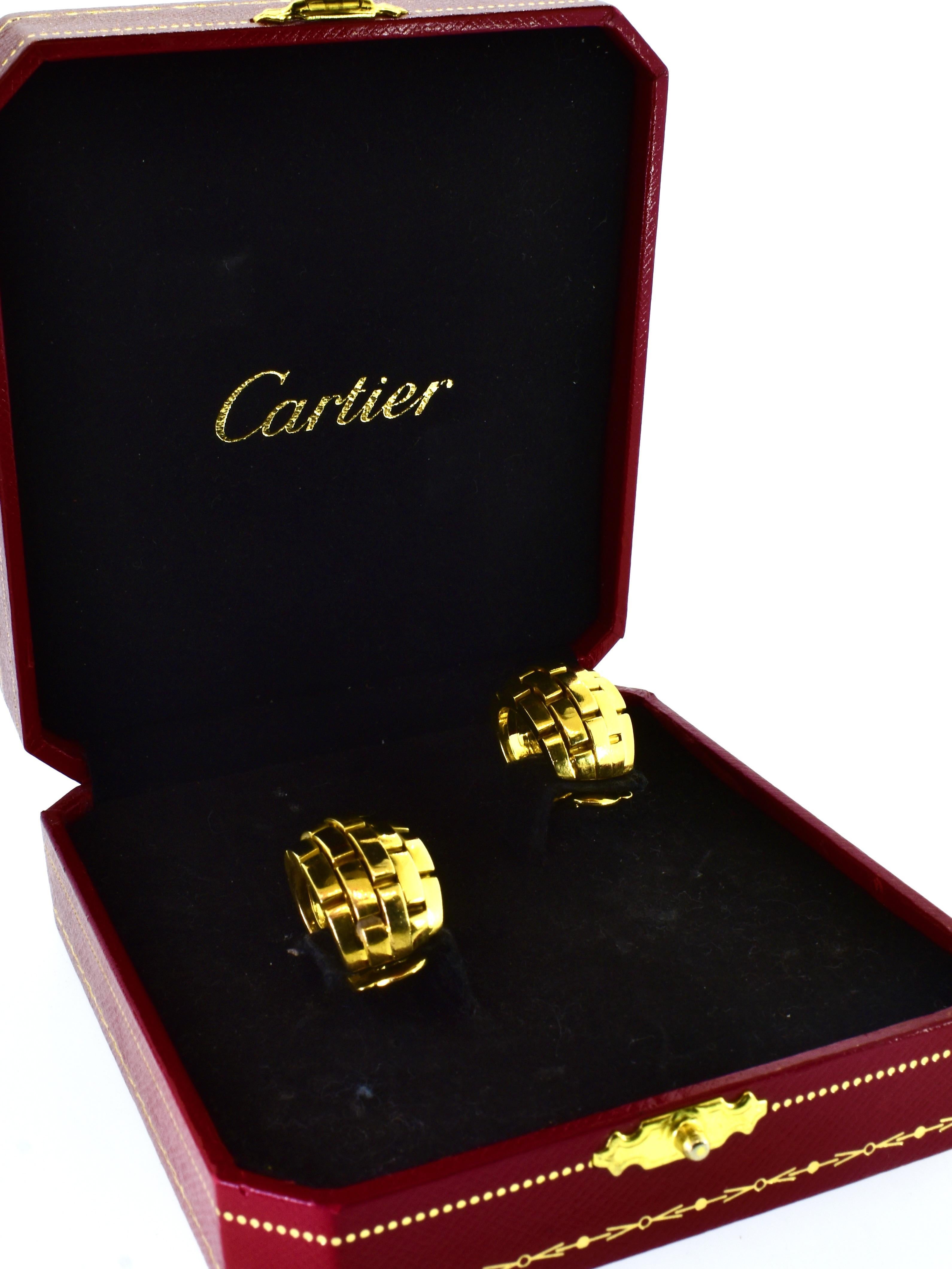 Cartier Paris 18K Gold Large Size Maillon Panthere Vintage Earrings For Sale 8