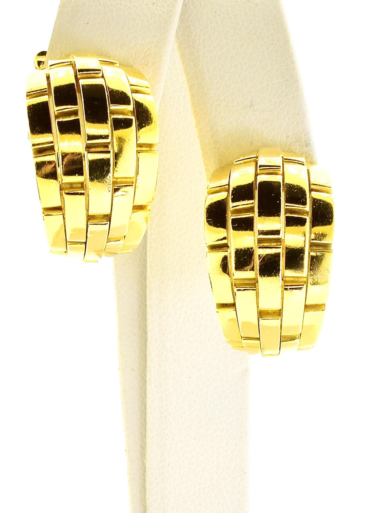 Contemporary Cartier Paris 18K Gold Large Size Maillon Panthere Vintage Earrings For Sale