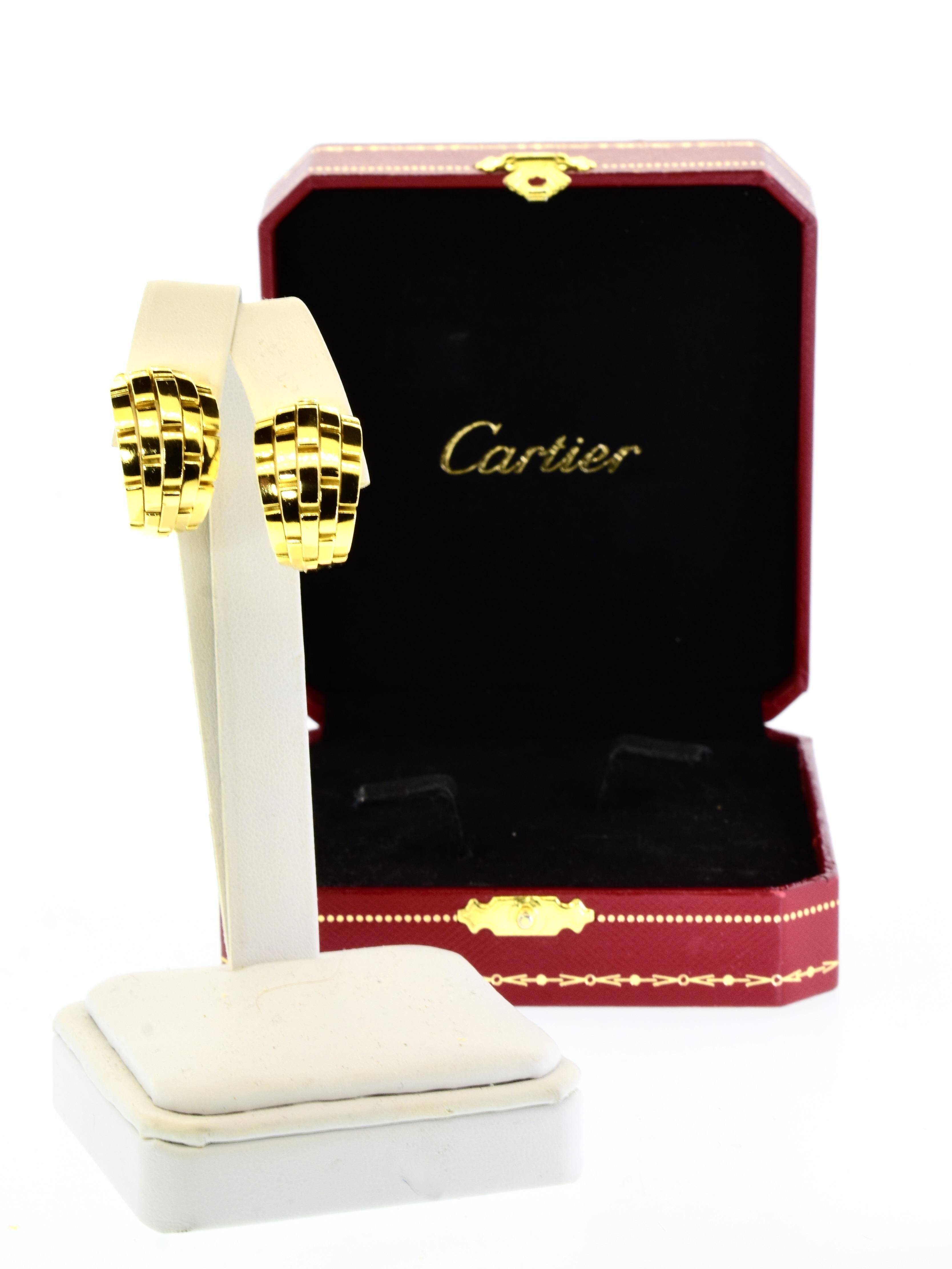Cartier Paris 18K Gold Large Size Maillon Panthere Vintage Earrings For Sale 3