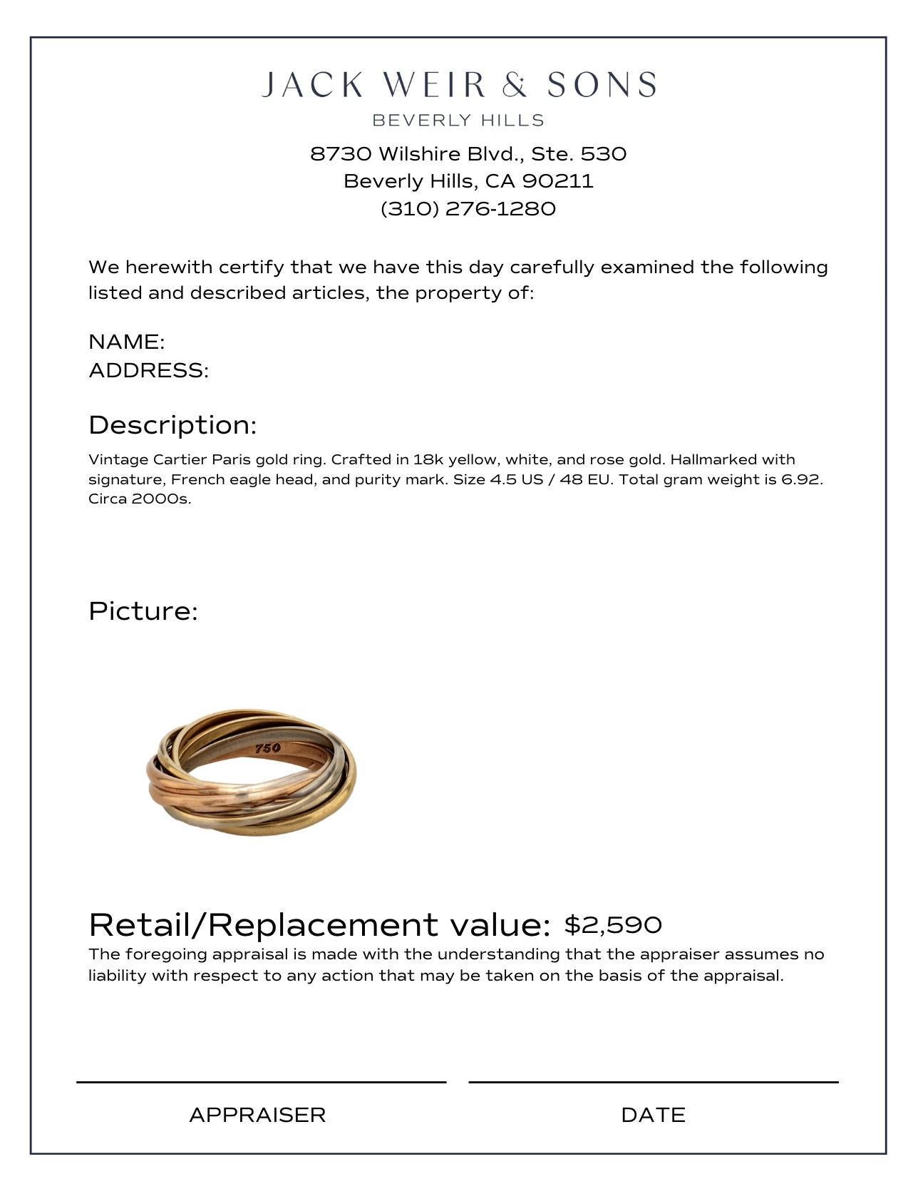 Women's or Men's Cartier Paris 18k gold trinity 7 row band