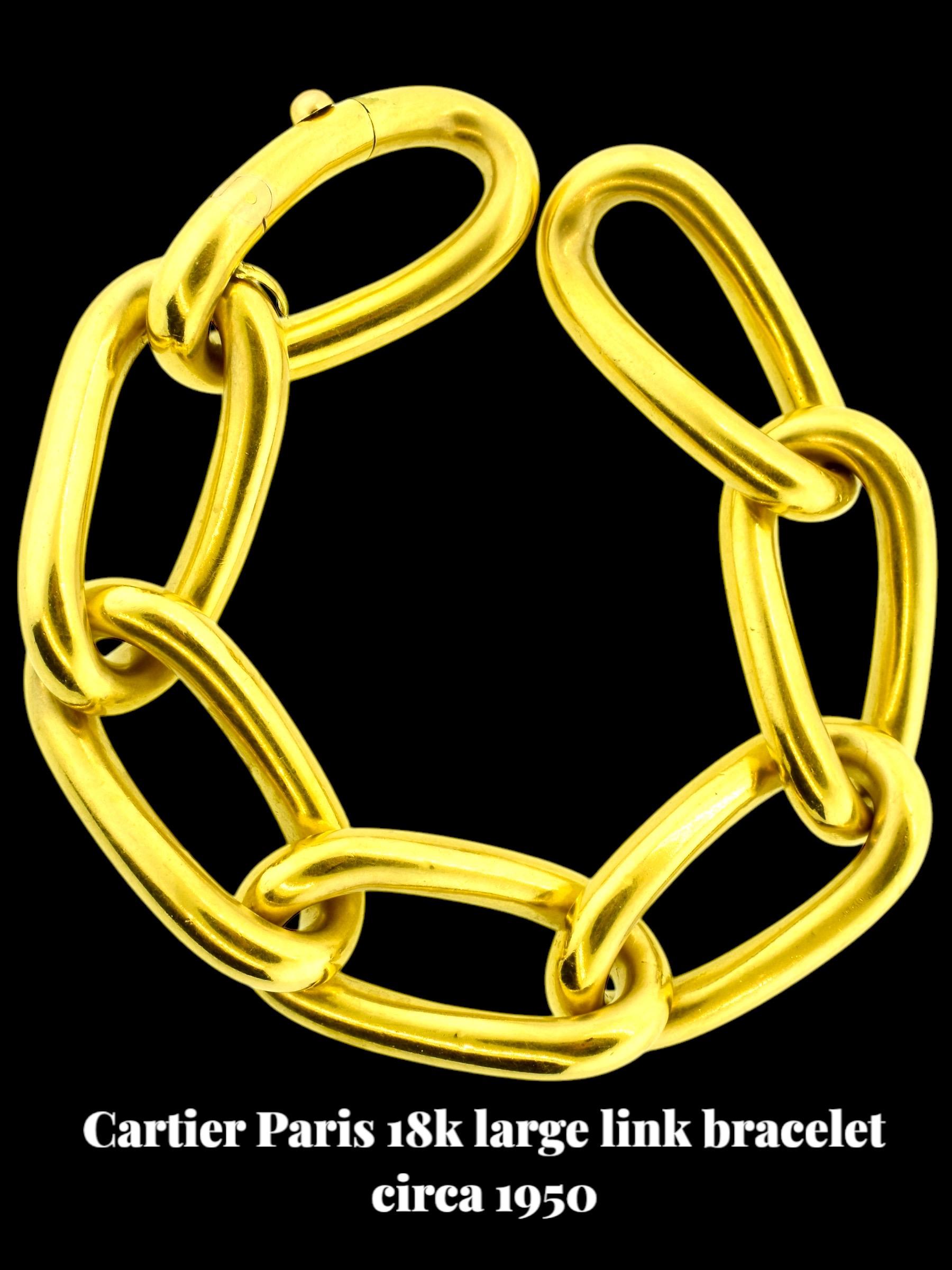 Cartier Paris 18K Large and Dramatic Elongated Link Bracelet, circa 1950. For Sale 1