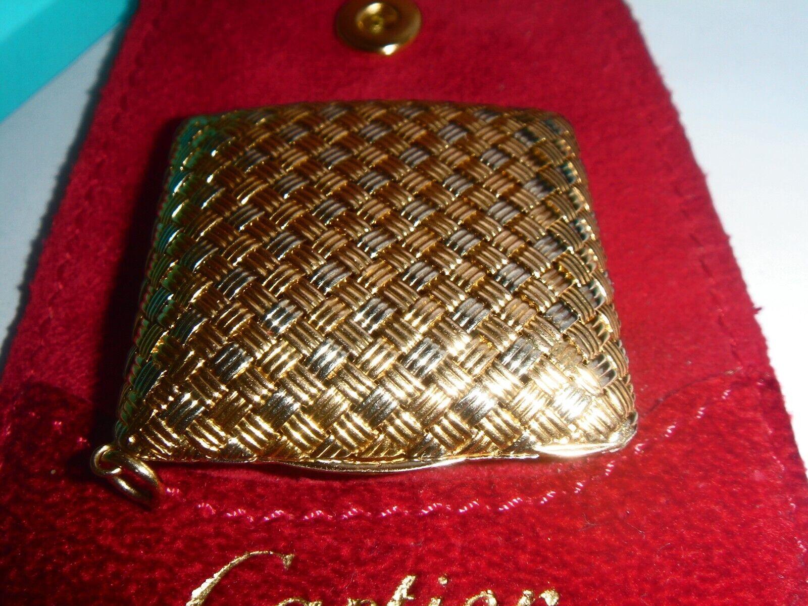 Women's or Men's CARTIER PARIS 18k Two Tone Gold Pill Box Pendant w/Pouch 1950s Retro For Sale