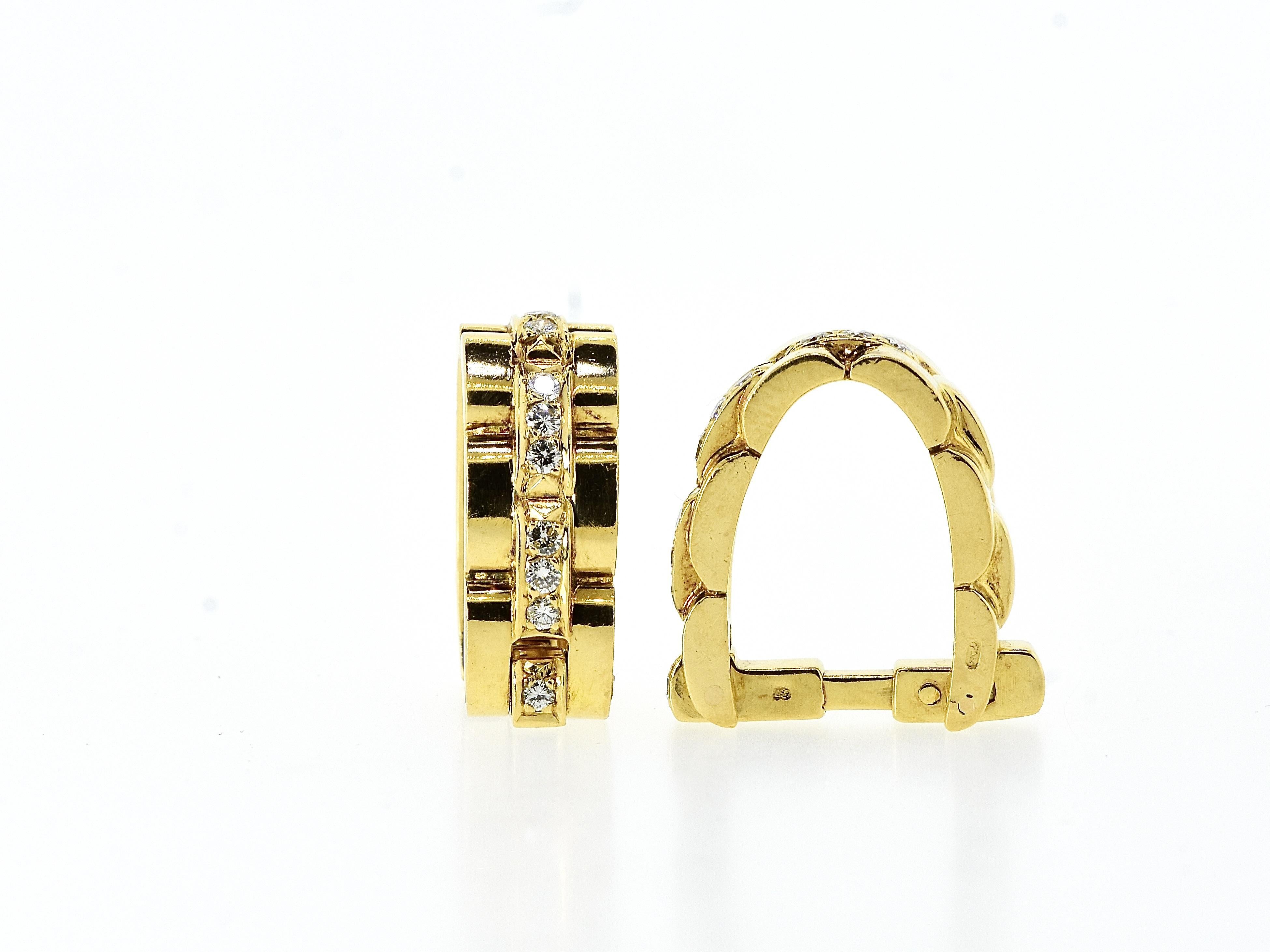 Taille brillant Cartier Paris Boutons de manchette vintage Maillon Panthère en or jaune 18 carats et diamants