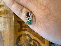 CARTIER PARIS 18k Yellow Gold, Cabochon Emerald & Sapphire & Diamond Bypass Ring