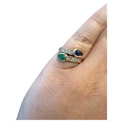 CARTIER PARIS 18k Yellow Gold, Cabochon Emerald & Sapphire & Diamond Bypass Ring