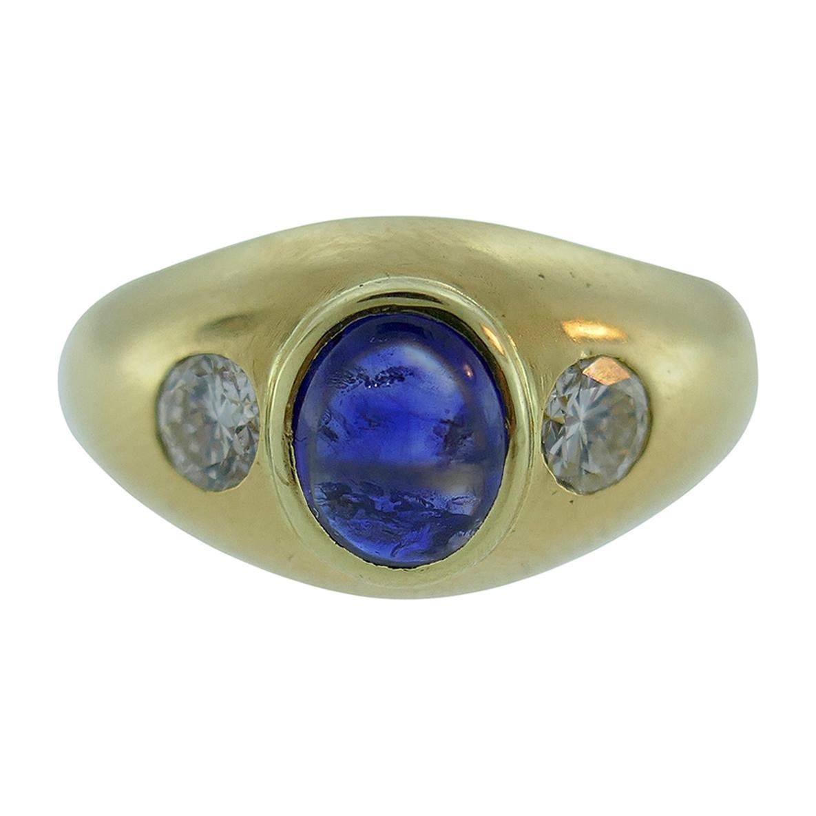 Cartier Paris 18k Yellow Gold, Cabochon Sapphire and Diamond Gypsy Ring Vintage