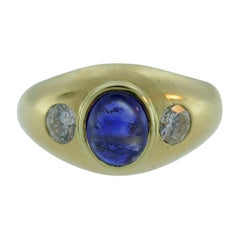Cartier Paris 18k Yellow Gold, Cabochon Sapphire and Diamond Gypsy Ring Vintage