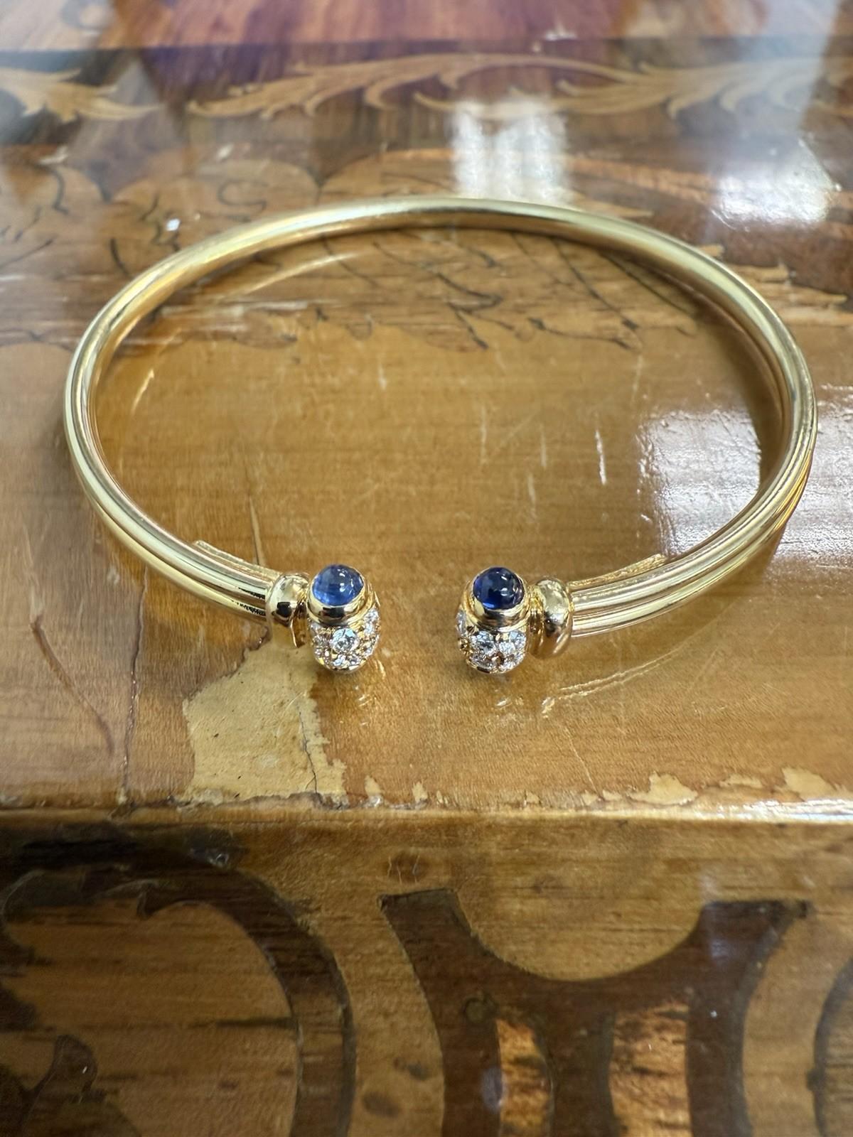 CARTIER PARIS 18K Yellow Gold, Cabochon Sapphire & Diamond Bangle Bracelet 7