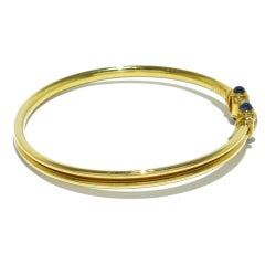 CARTIER PARIS 18K Yellow Gold, Cabochon Sapphire & Diamond Bangle Bracelet